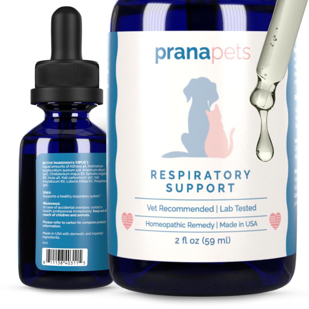 PranaPets suplemento-respiratorio-botella: promueve función respiratoria estable en perros y gatos.