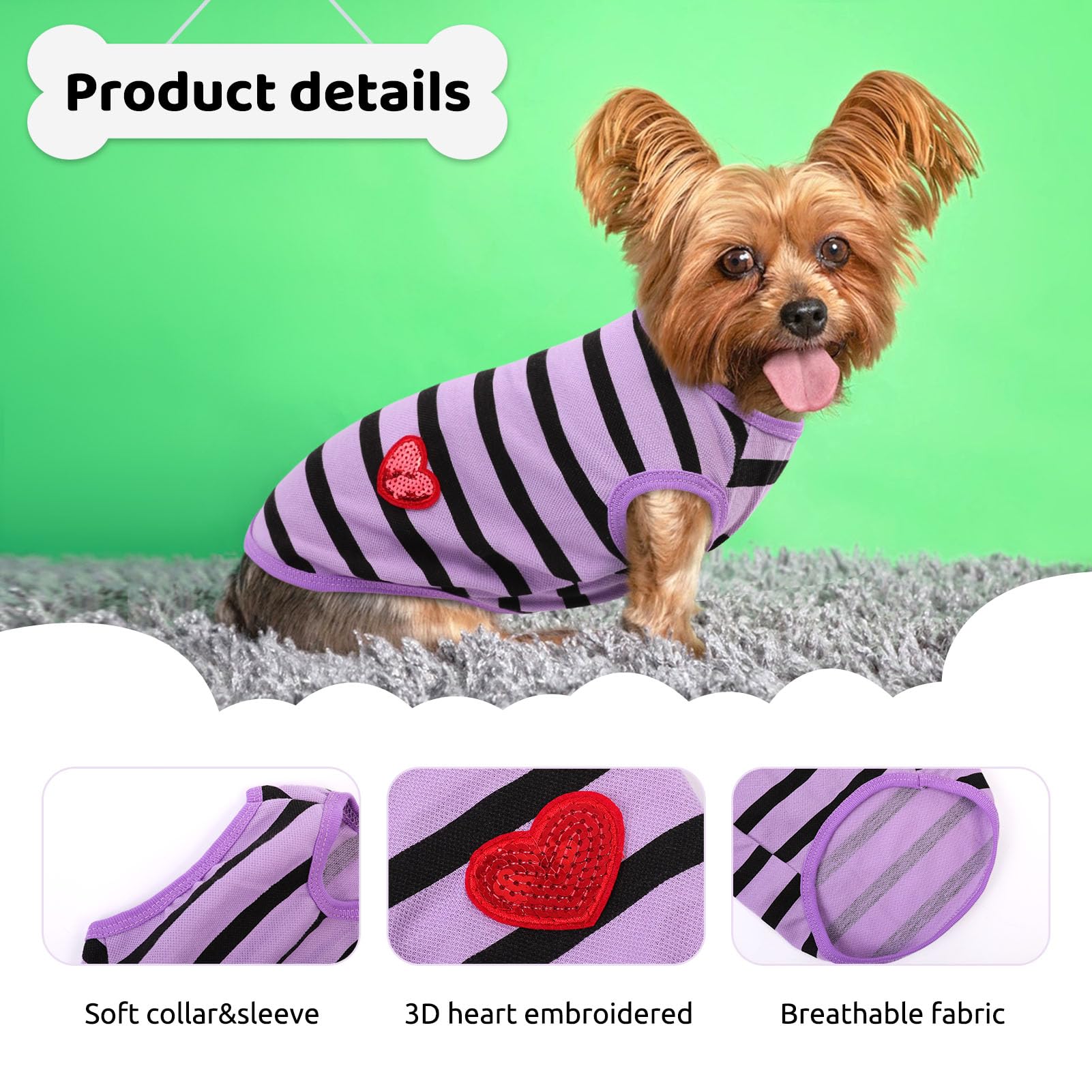 Vista lateral de la camiseta para perro Preferhouse con diseño de rayas.