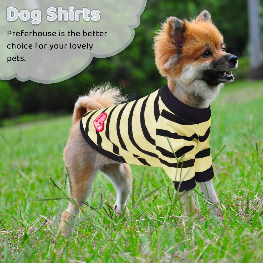 Lavado fácil de camiseta de perro rayas beige, Preferhouse