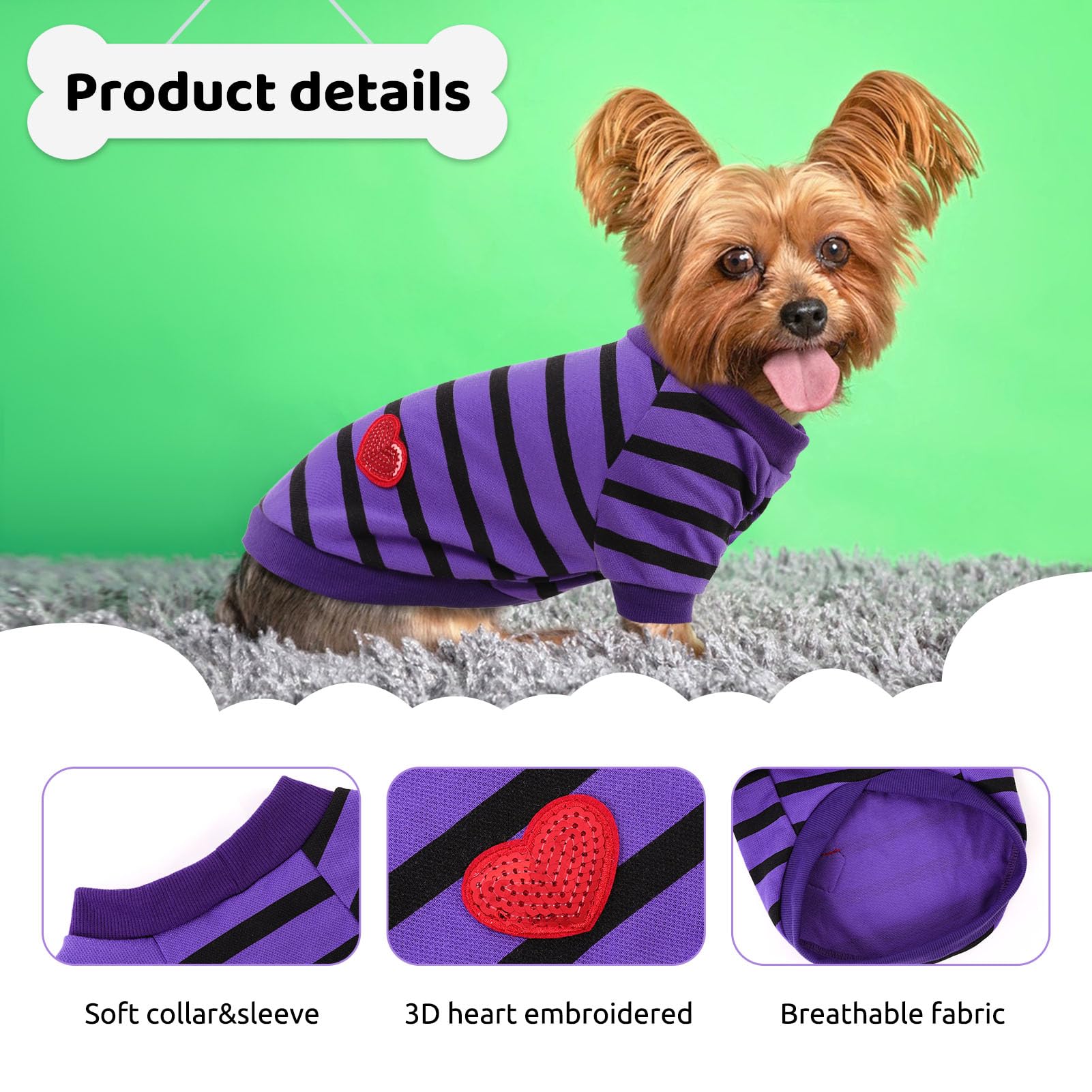 Detalle con corazones de la camiseta rayas Preferhouse para perros.