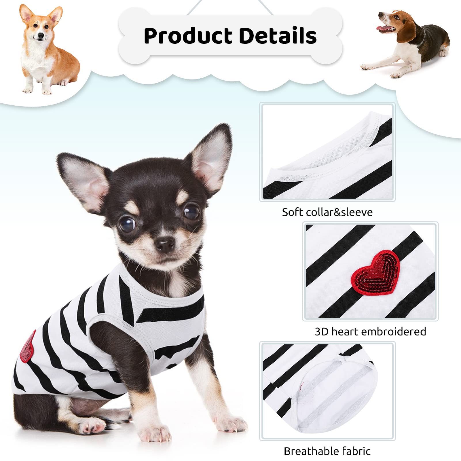 Preferhouse camiseta para perro rayas, vista trasera, muestra el ajuste
