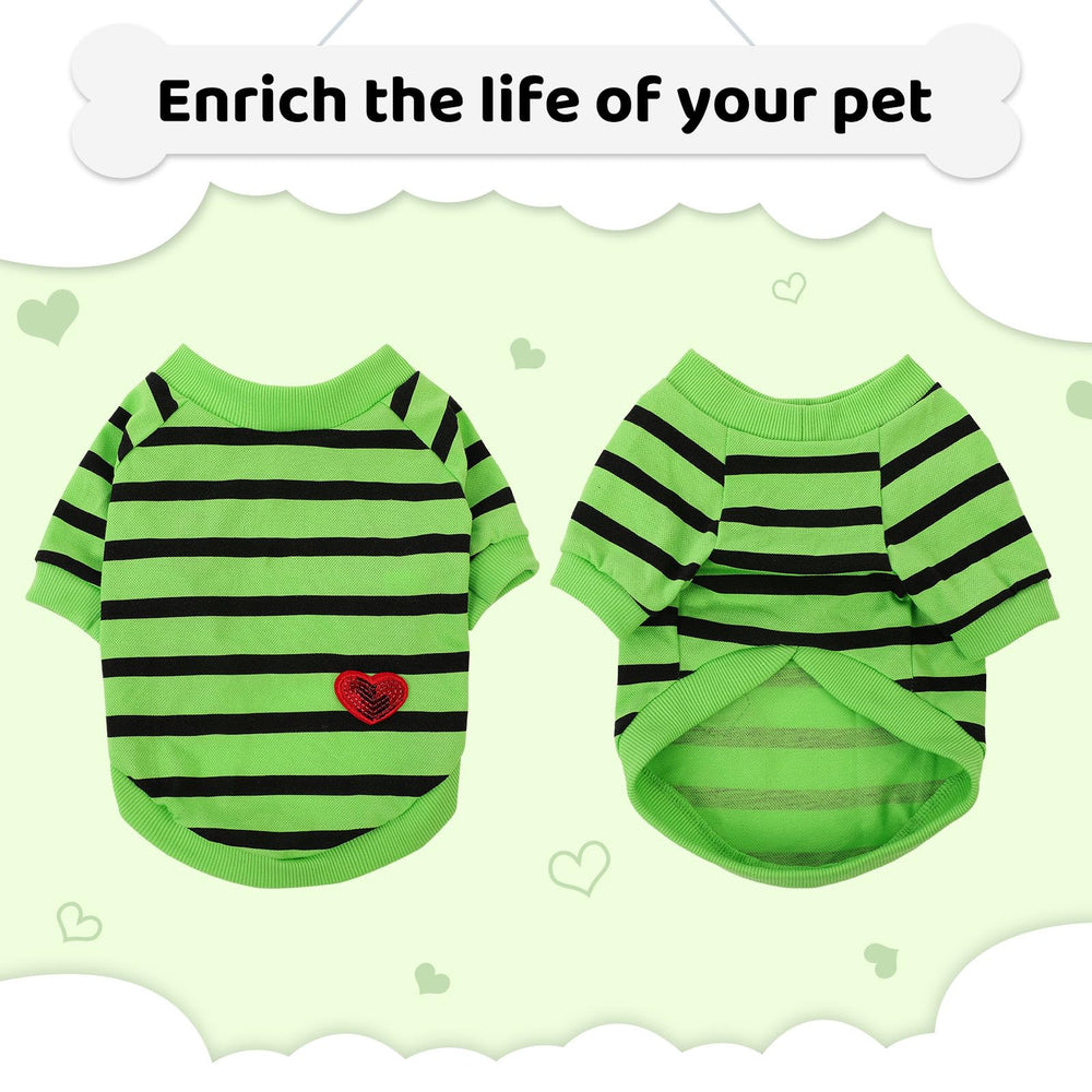 Preferhouse camiseta rayas verde con corazones, estilo diario para tu mascota.