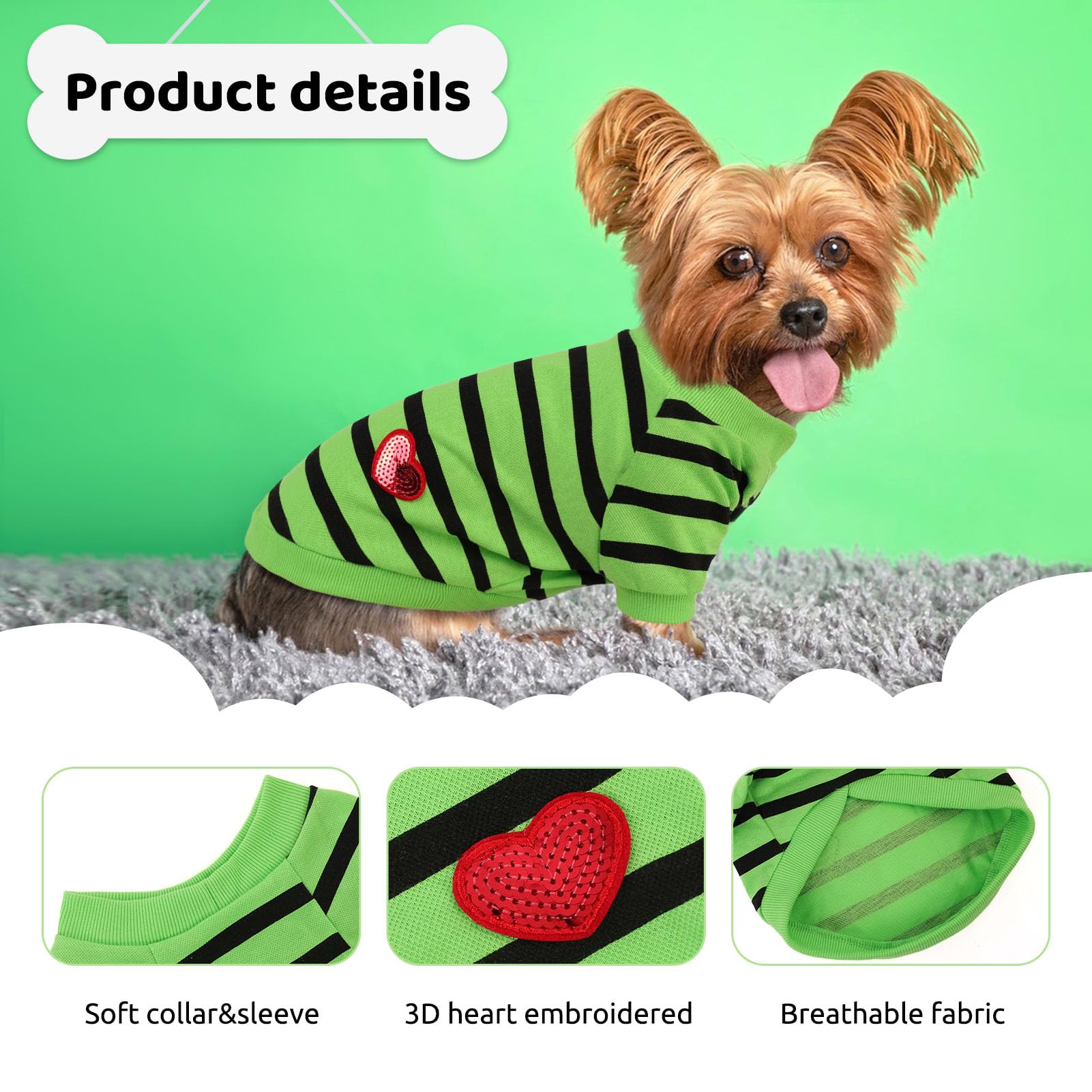 Preferhouse camiseta rayas verde para perro, vista lateral elegante.