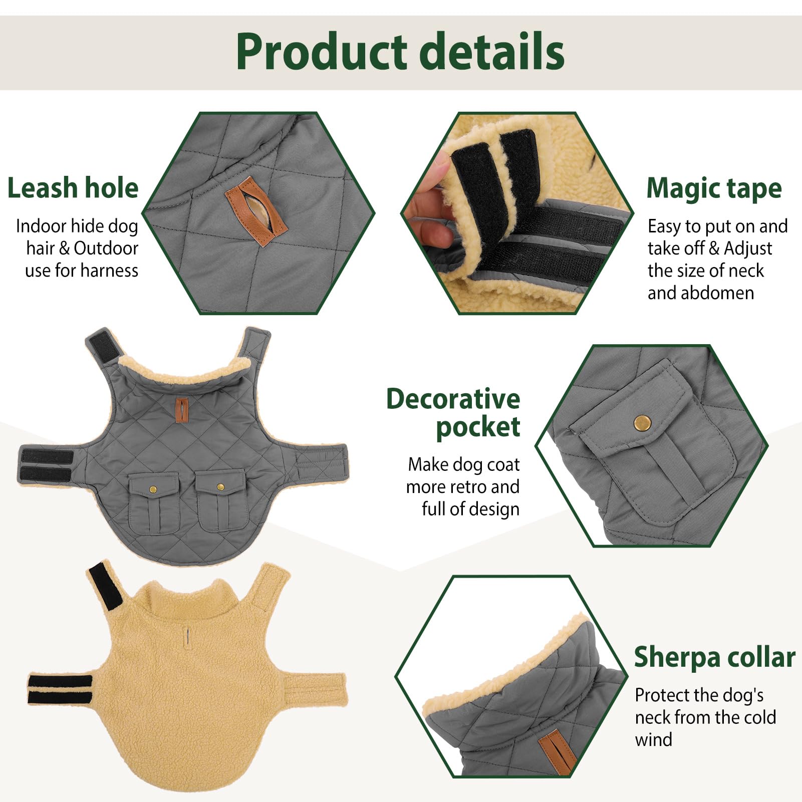 Preferhouse capa con sistema de enganche cerca del cuello para paseos fáciles.