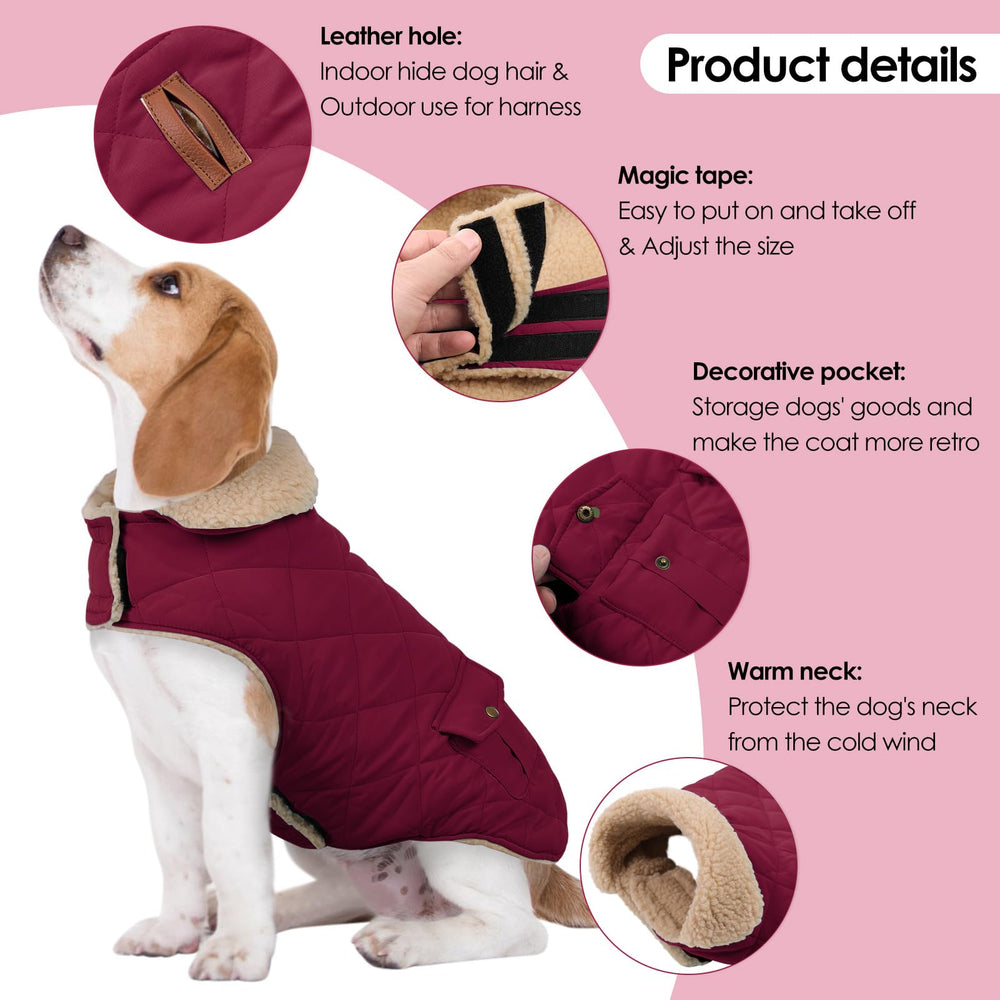 La chaqueta Preferhouse para perros, vista trasera, mantiene el abrigo ajustado para calidez continua.