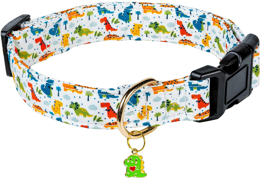 Collar PREHAI para perros con dinosaurio blanco, ideal para paseos diarios.