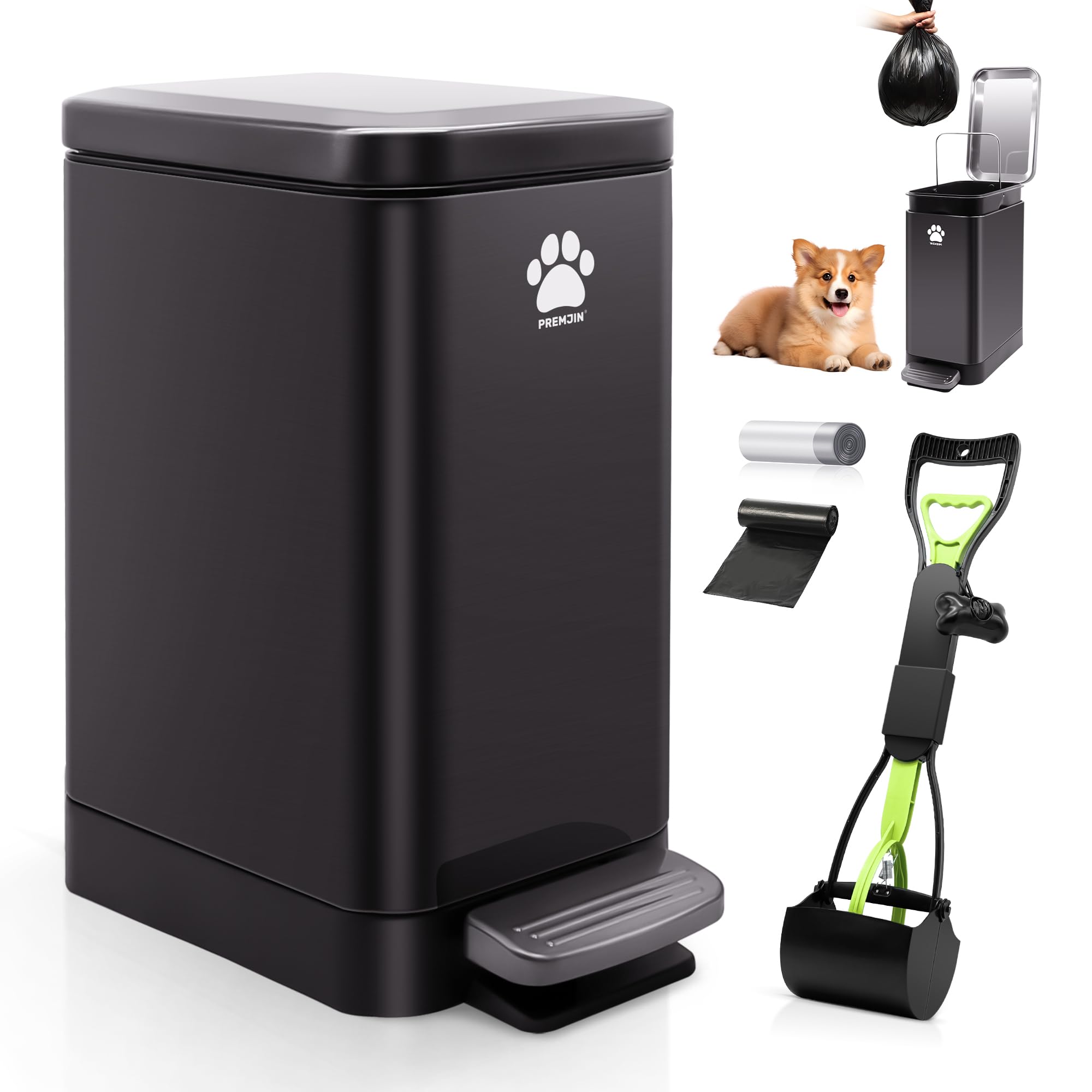 PREMJIN cubo-basura exterior 12L con pedal evita contacto al desechar