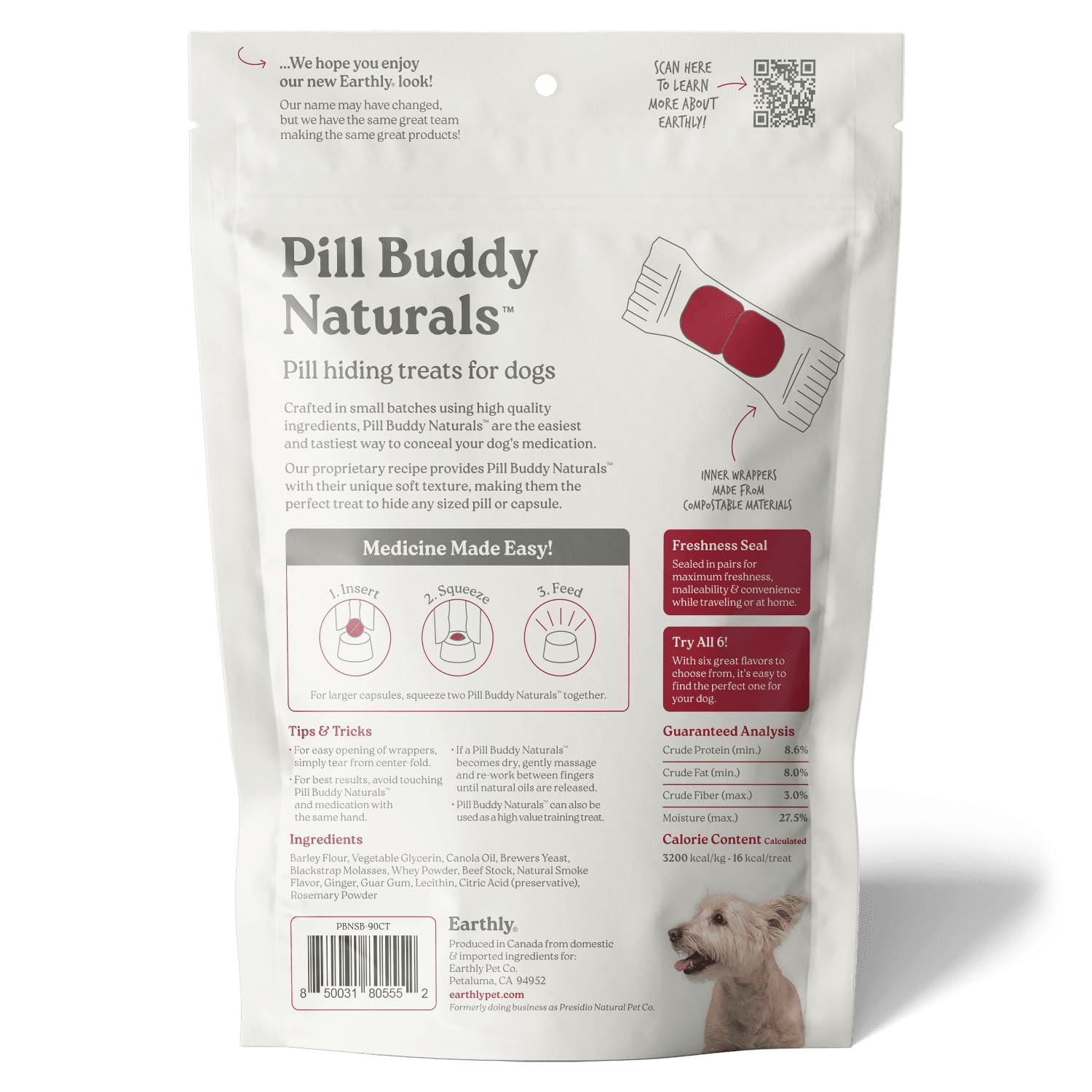 Earthly Pill Buddy Naturals, 90 porciones listas para medicación.