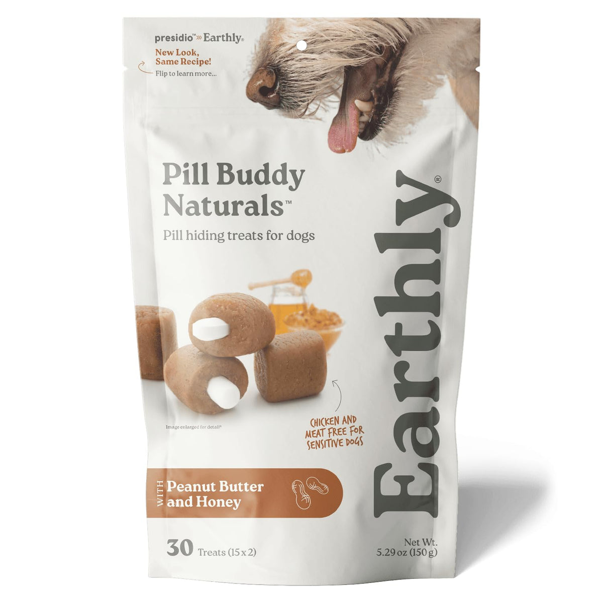 Presidio Earthly Pill Buddy Naturals, nuevo diseño de envase para manejo cómodo.
