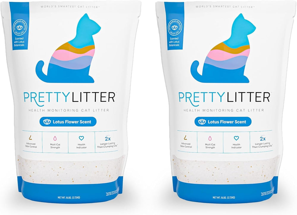 PrettyLitter muestra cambios de color en cristales de sílice con flor de loto para señales visuales.