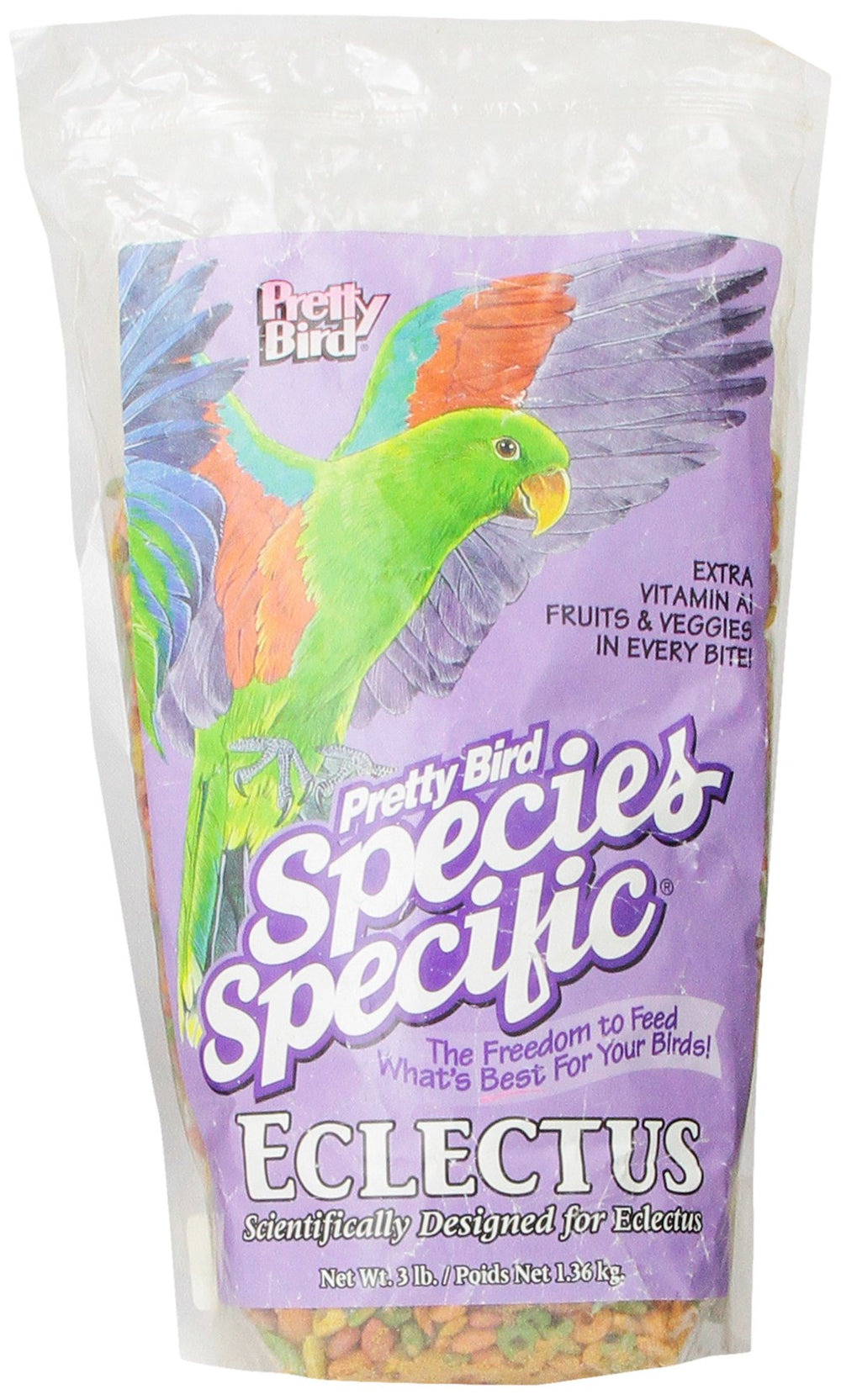 Pretty Bird al alimento especial Eclectus, bocados medios con fructosa, ideal para dieta diaria.