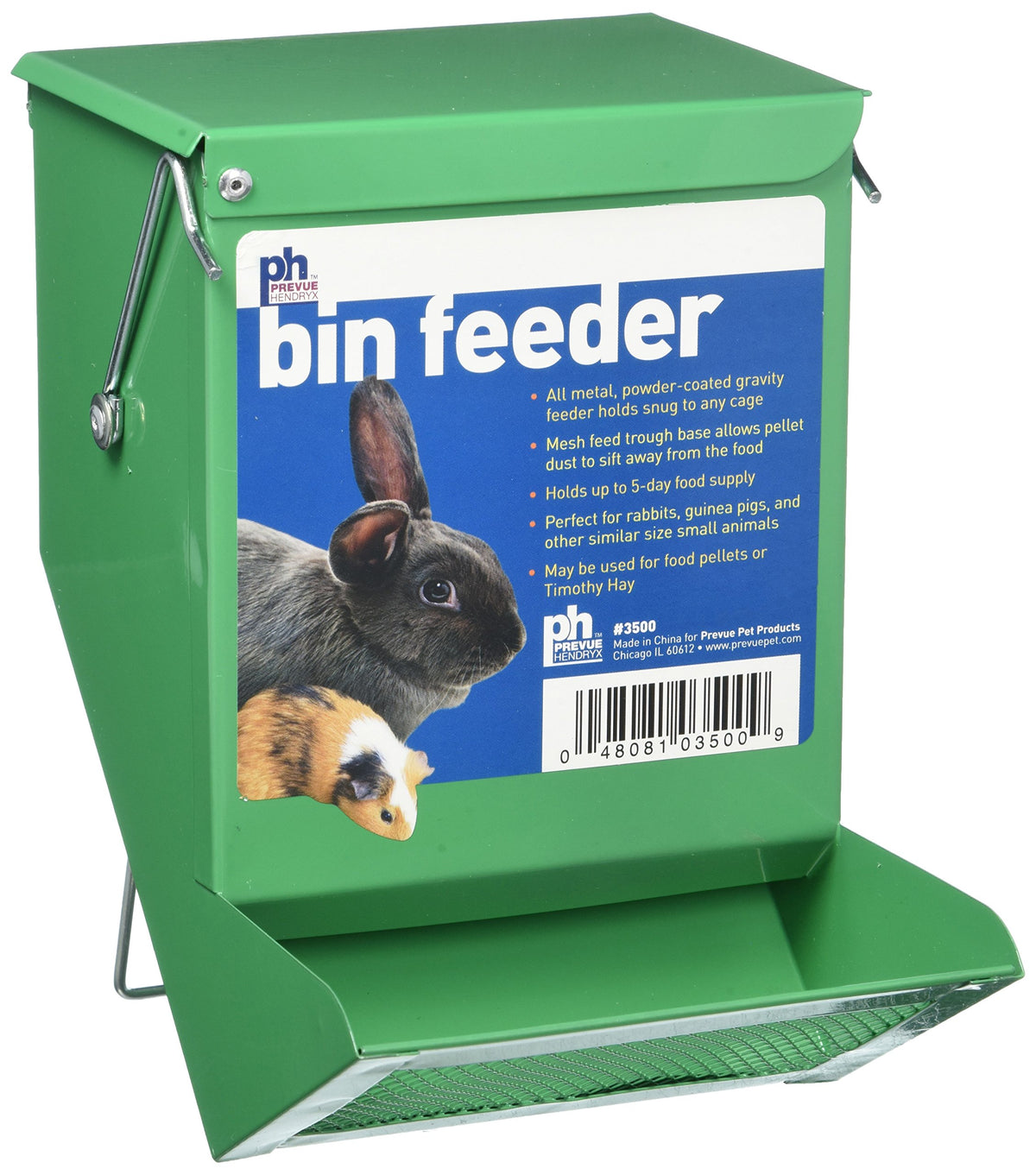 Alimentador bin metal verde de Prevue para roedores, práctico y duradero