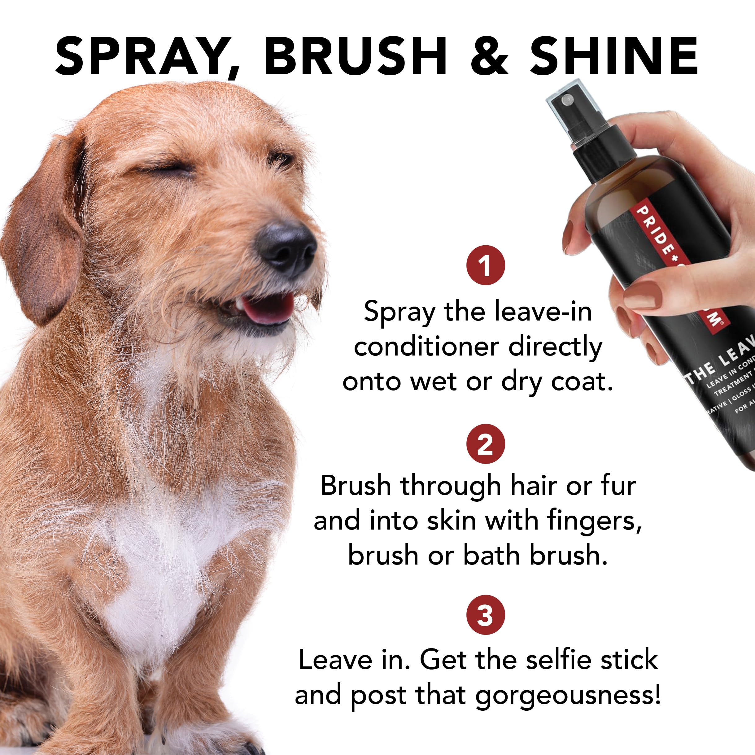PRIDE AND GROOM ingredientes limpios, cuidado suave para piel y pelaje del perro.