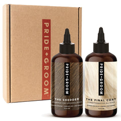 PRIDE AND GROOM Shedder Box Set: botella 32 oz para deslanado suave y pelaje limpio