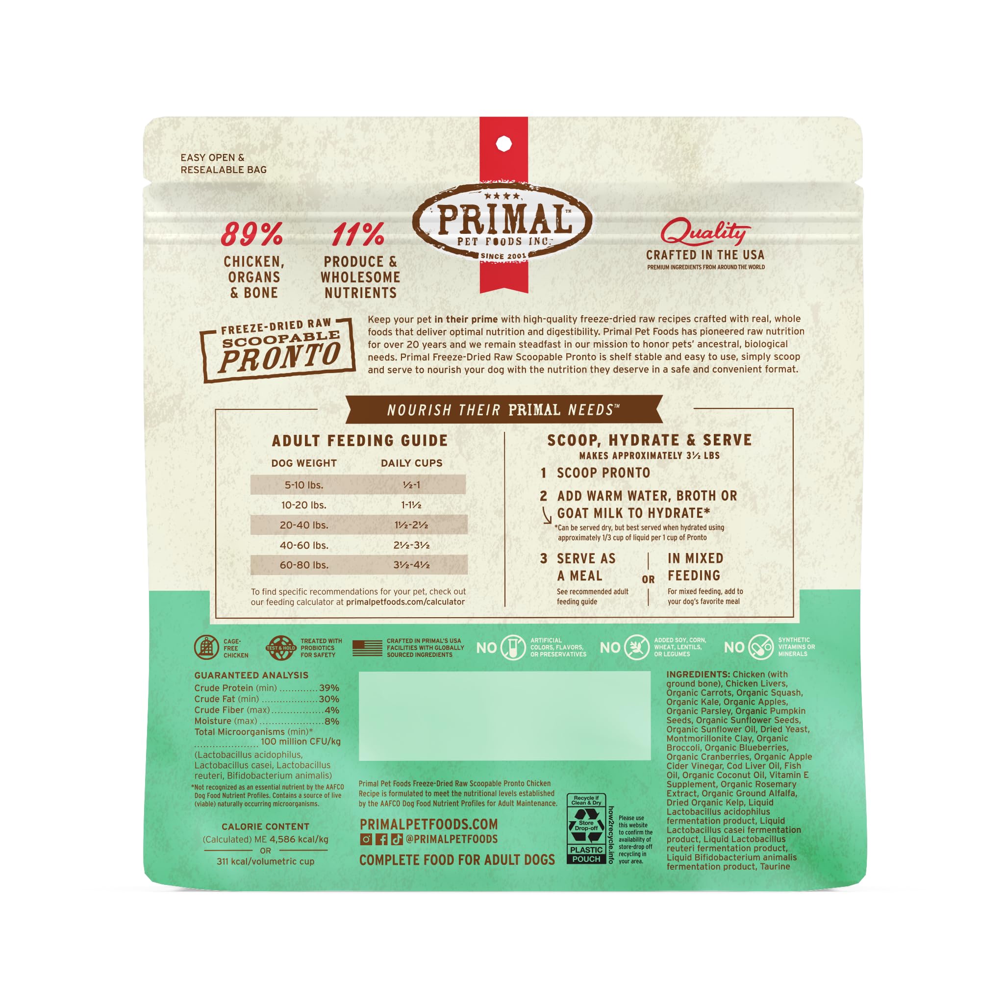 Primal digestión saludable, liofilizado-pollo, apoyo para hábitos alimenticios equilibrados.