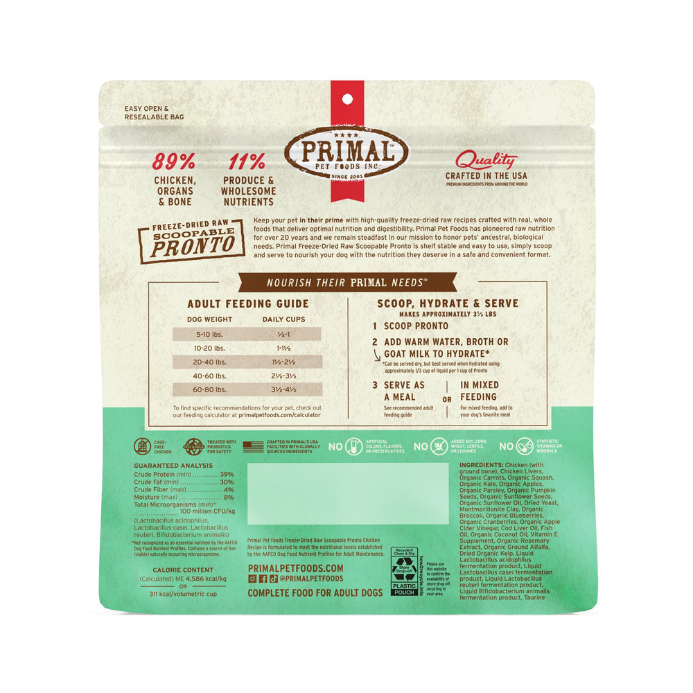Primal digestión saludable, liofilizado-pollo, apoyo para hábitos alimenticios equilibrados.