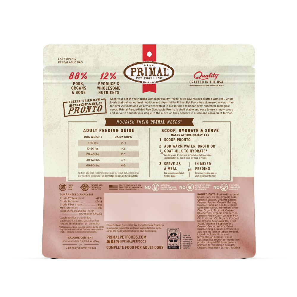 Primal Freeze Dried Cerdo: sin colorantes, sabores o conservantes artificiales.