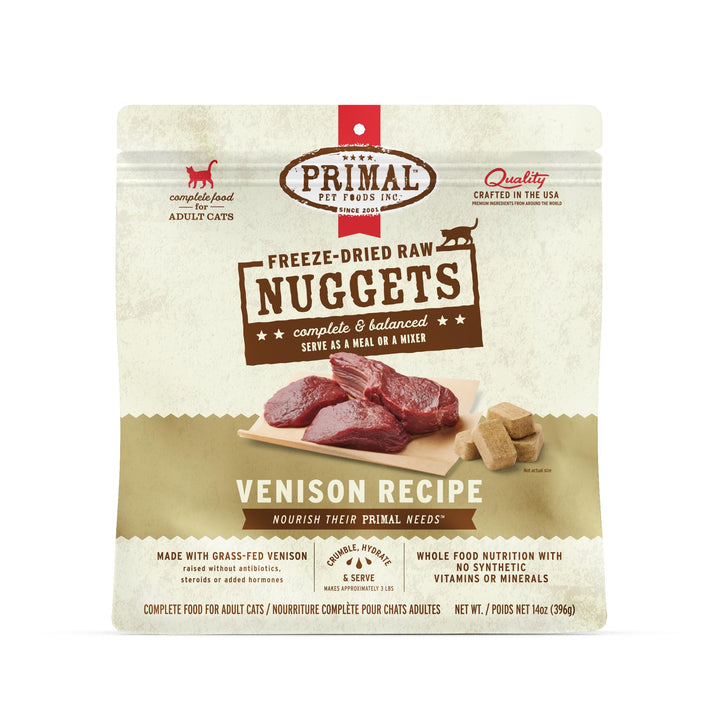 Primal Pet Foods: trozos deshidratados de venado para una proteína de alta calidad.