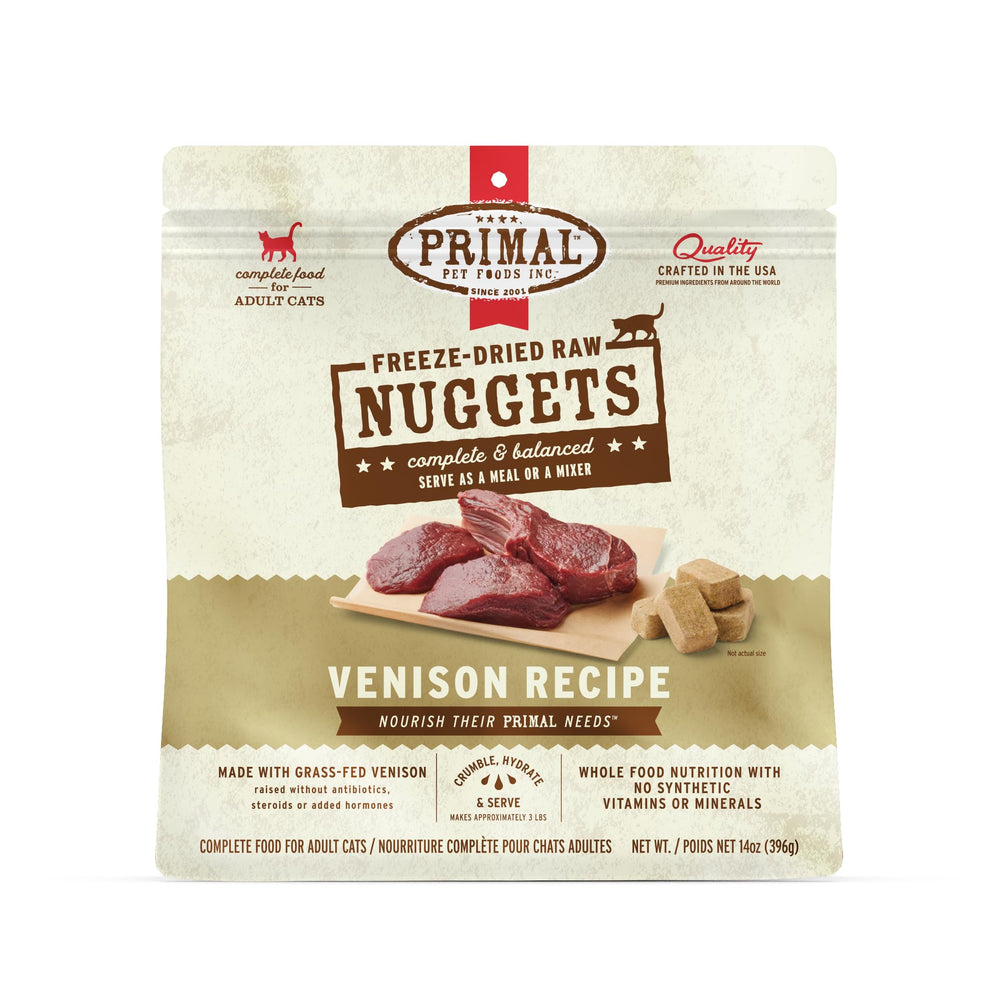 Primal Pet Foods: trozos deshidratados de venado para una proteína de alta calidad.