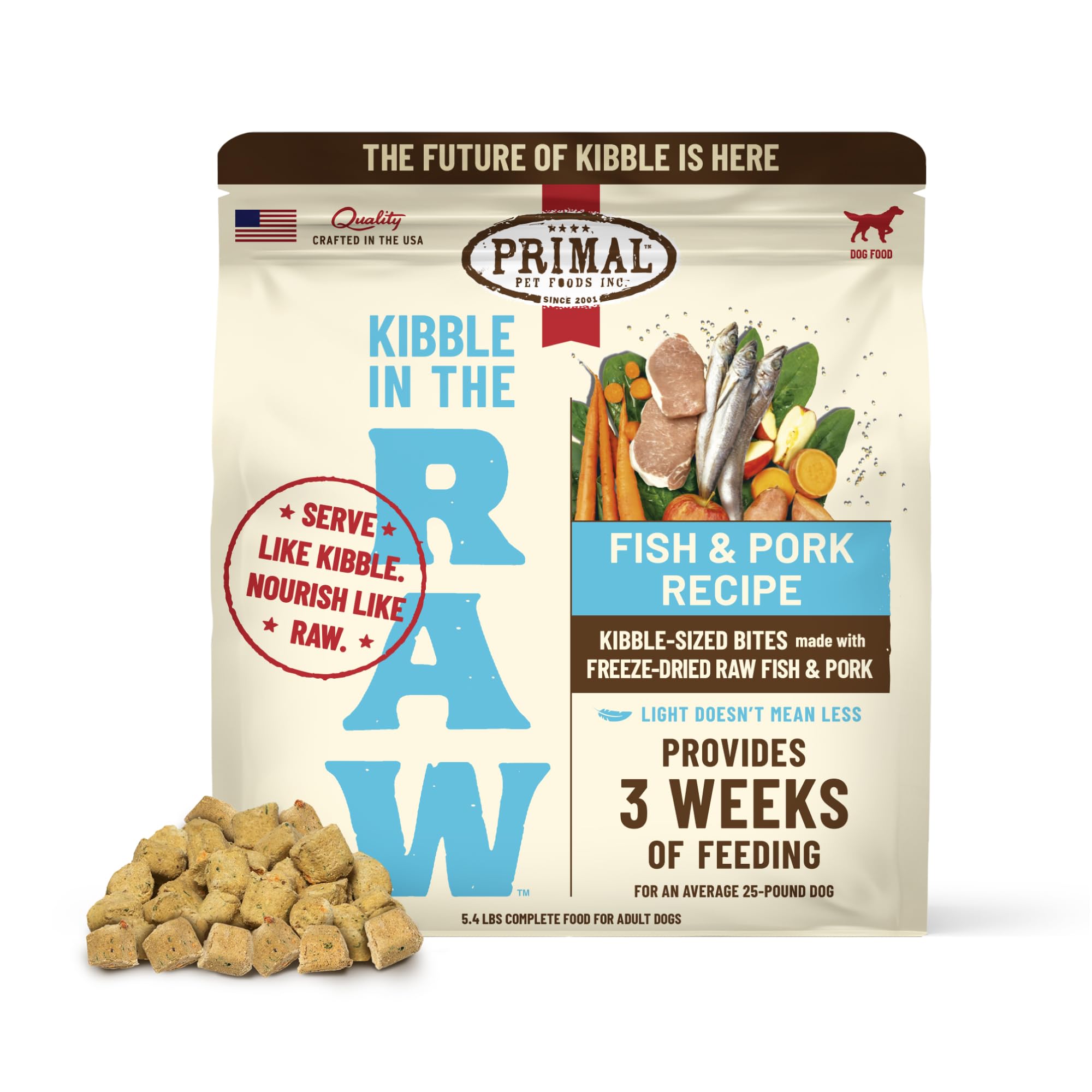 Primal Kibble en la Cruda: pescado frío, proteína de alta calidad.
