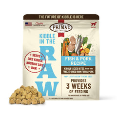 Primal Kibble en la Cruda: pescado frío, proteína de alta calidad.