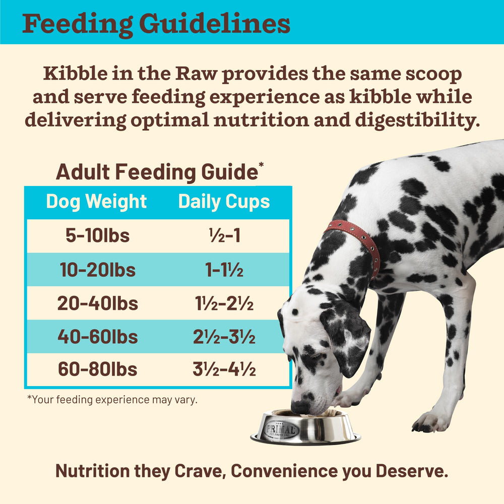 Primal Kibble en la Cruda: sin rellenos ni alérgenos comunes.