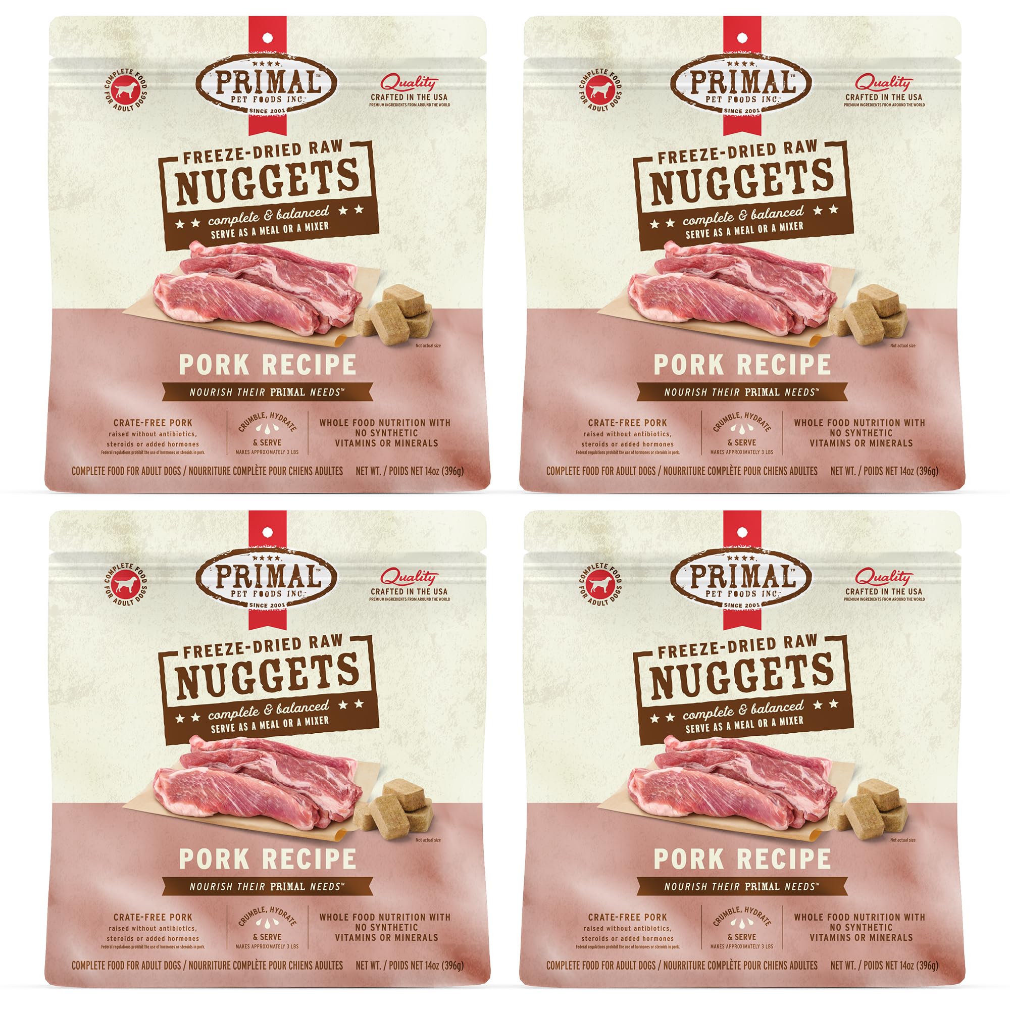 Nuggets de cerdo liofilizados de Primal para perros, textura crujiente y sabrosa
