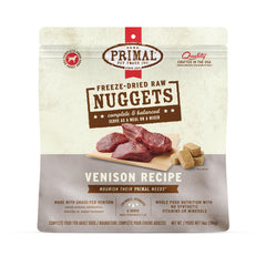Primal: empaque visible de nuggets ciervo crudo para perros, opción premium.