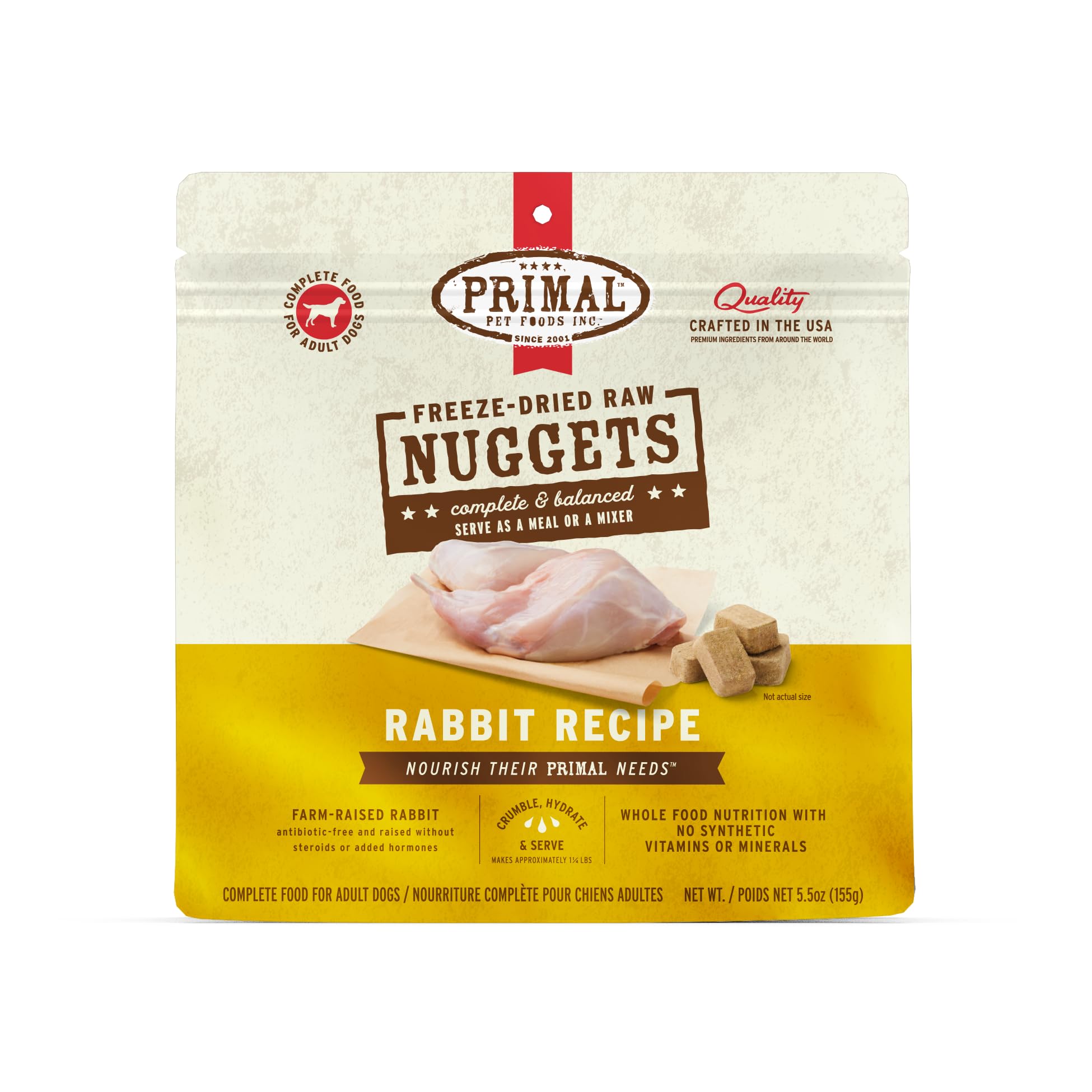 Primal Nuggets Conejo: empaque práctico y premium para perros