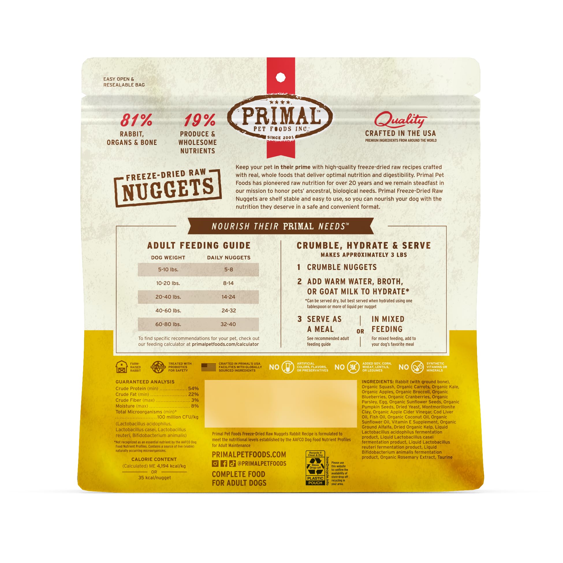 Conejo Primal, textura agradable para masticar y disfrutar.