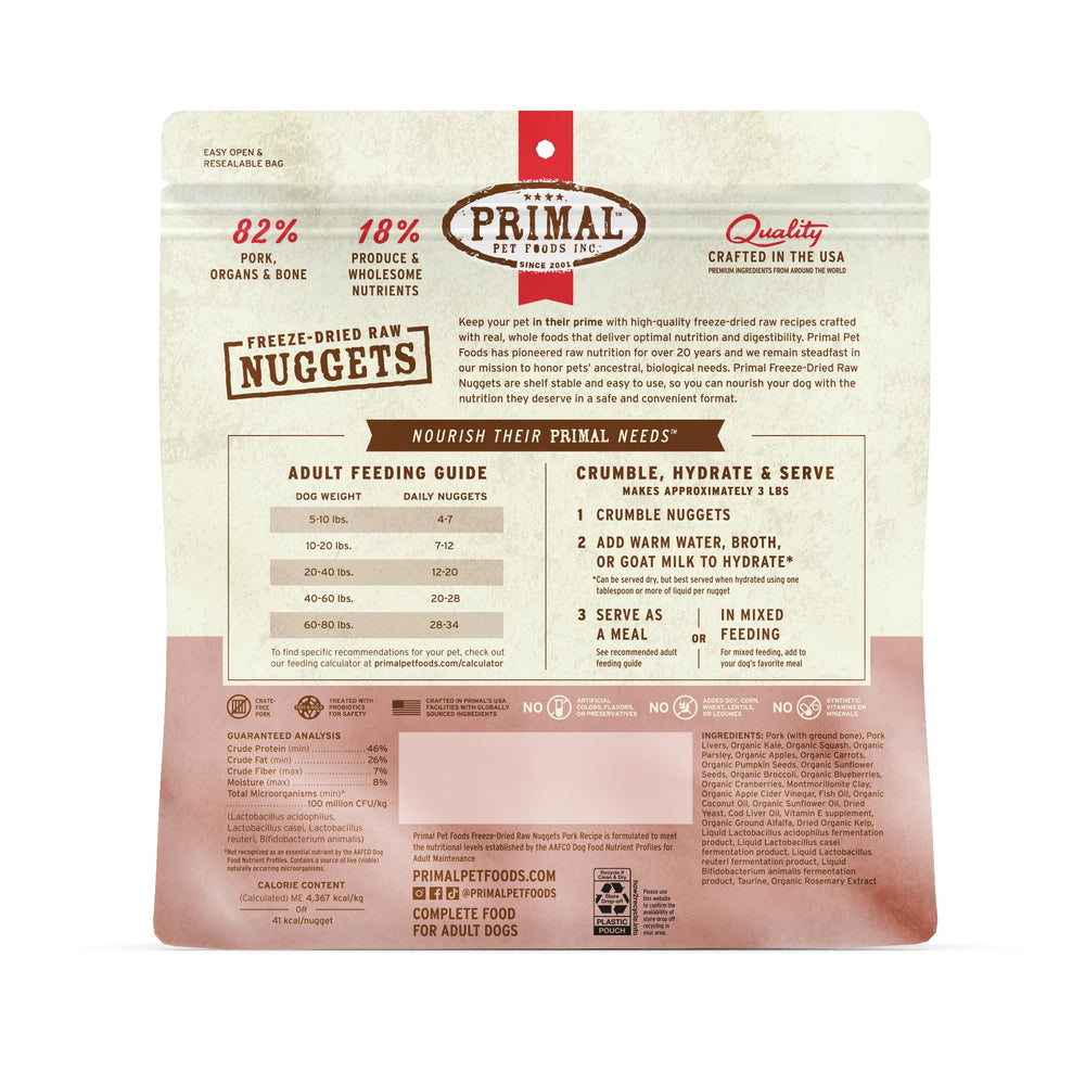 Primal Nuggets de Puerco: rehidratado para una experiencia más natural.