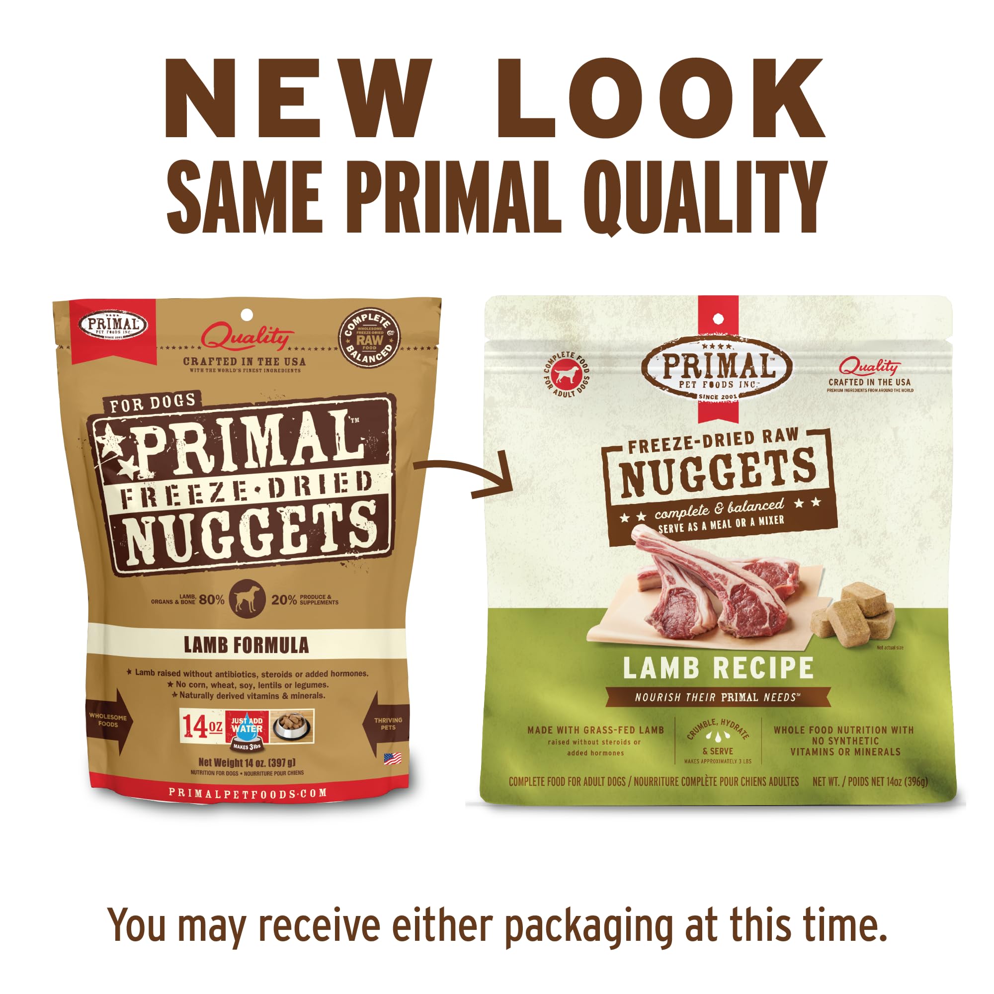 Textura crujiente de Primal Nuggets, ideal como snack diario para perros