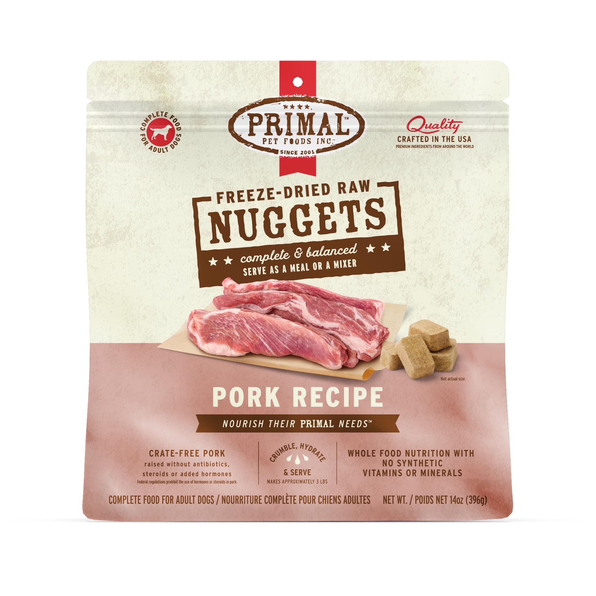 Primal Pet Foods cerdo: ingredientes reales sin granos para nutrición equilibrada.