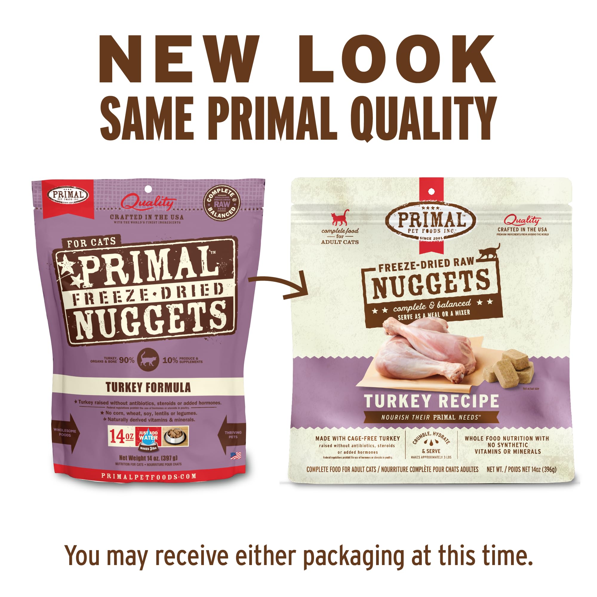 Primal Pet Foods bocaditos-pavo-liofilizados en plato, lista para servir.