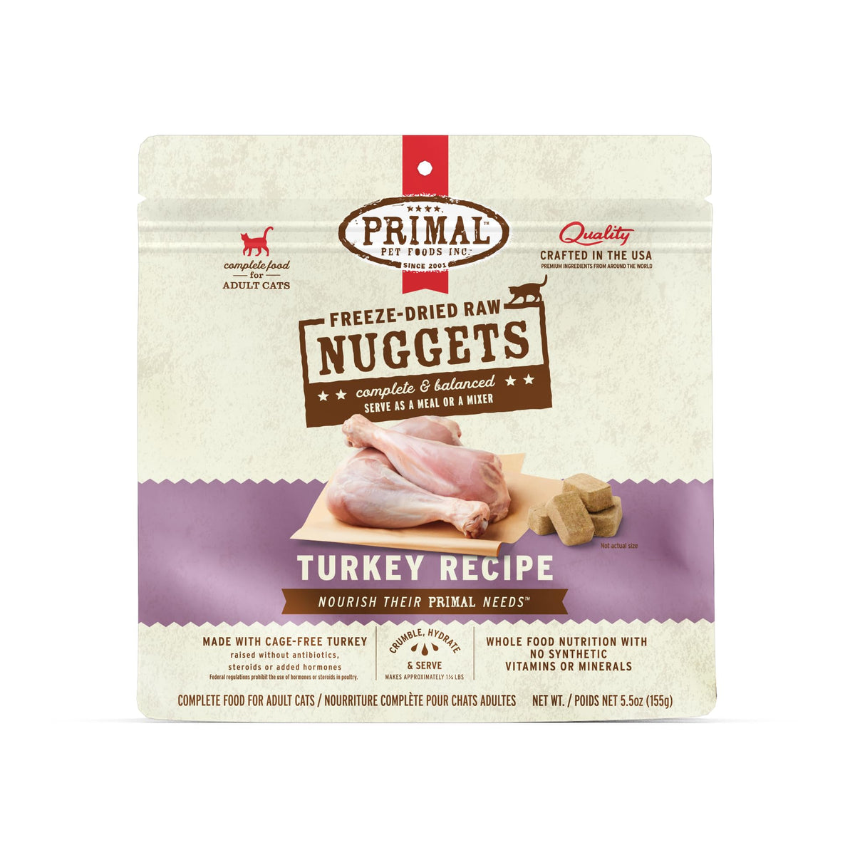 Primal Pet Foods bocaditos-pavo-liofilizados, fáciles de servir como snack saludable.
