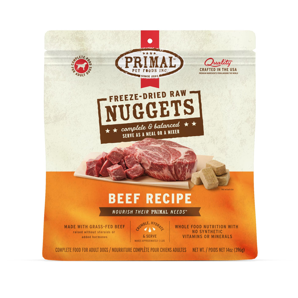 Primal Pet Foods nuggets, empaque premium para perros exigentes.