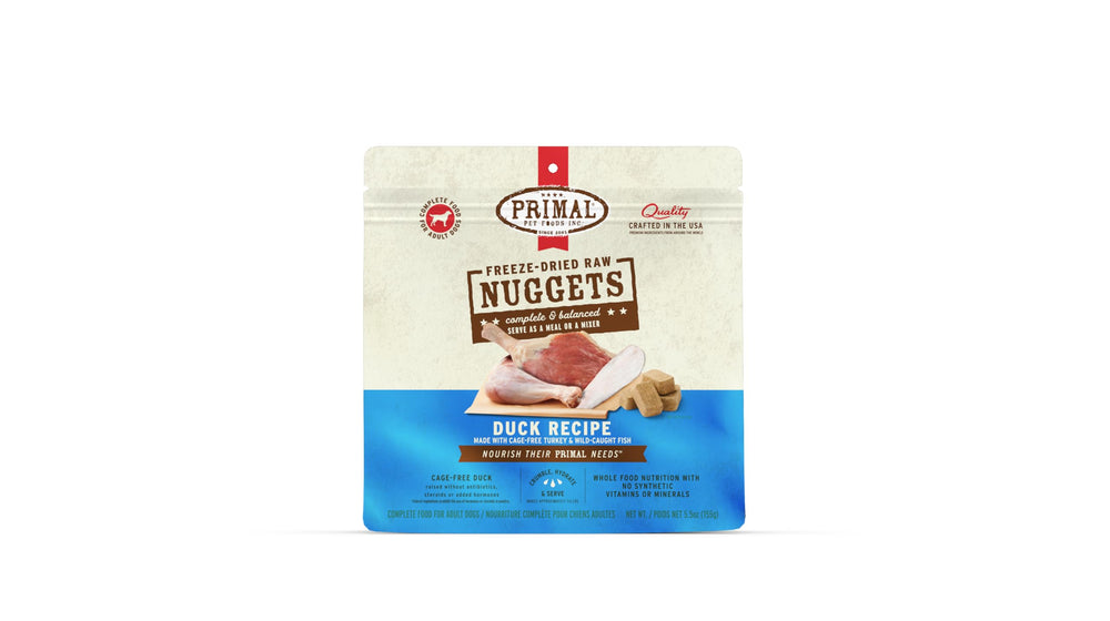 Primal Pet Foods Nuggets pato liofilizados: opción completa y sin granos para perros activos.