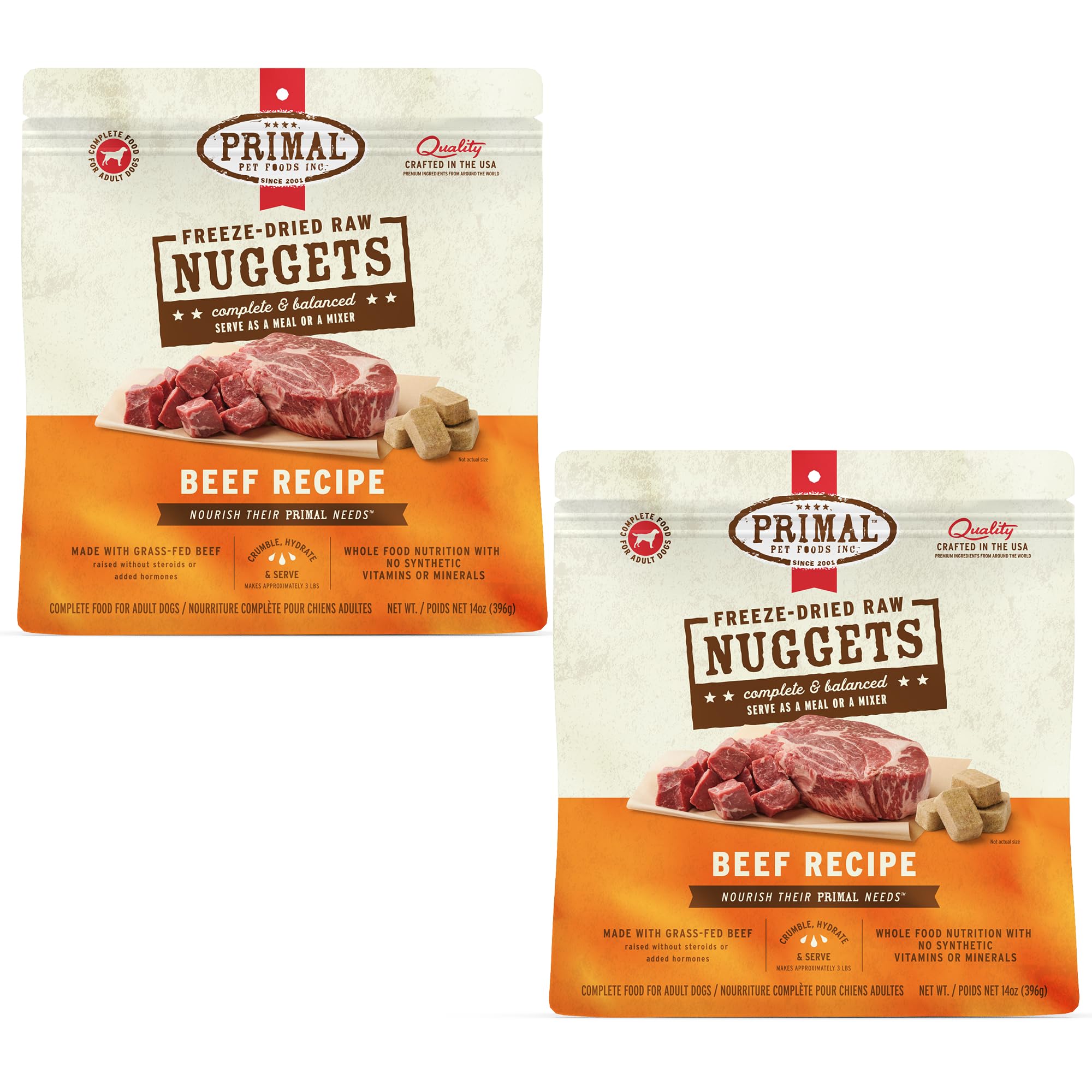 Primal Pet Foods nuggets-res-cruda, proteína de alta calidad para perros activos.