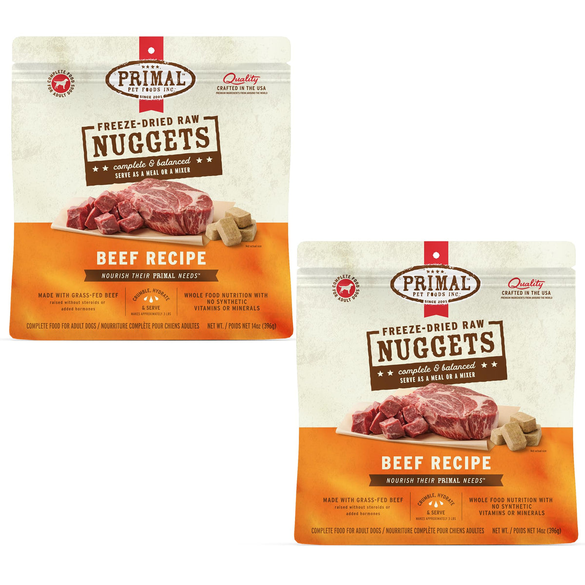 Primal Pet Foods nuggets-res-cruda, proteína de alta calidad para perros activos.