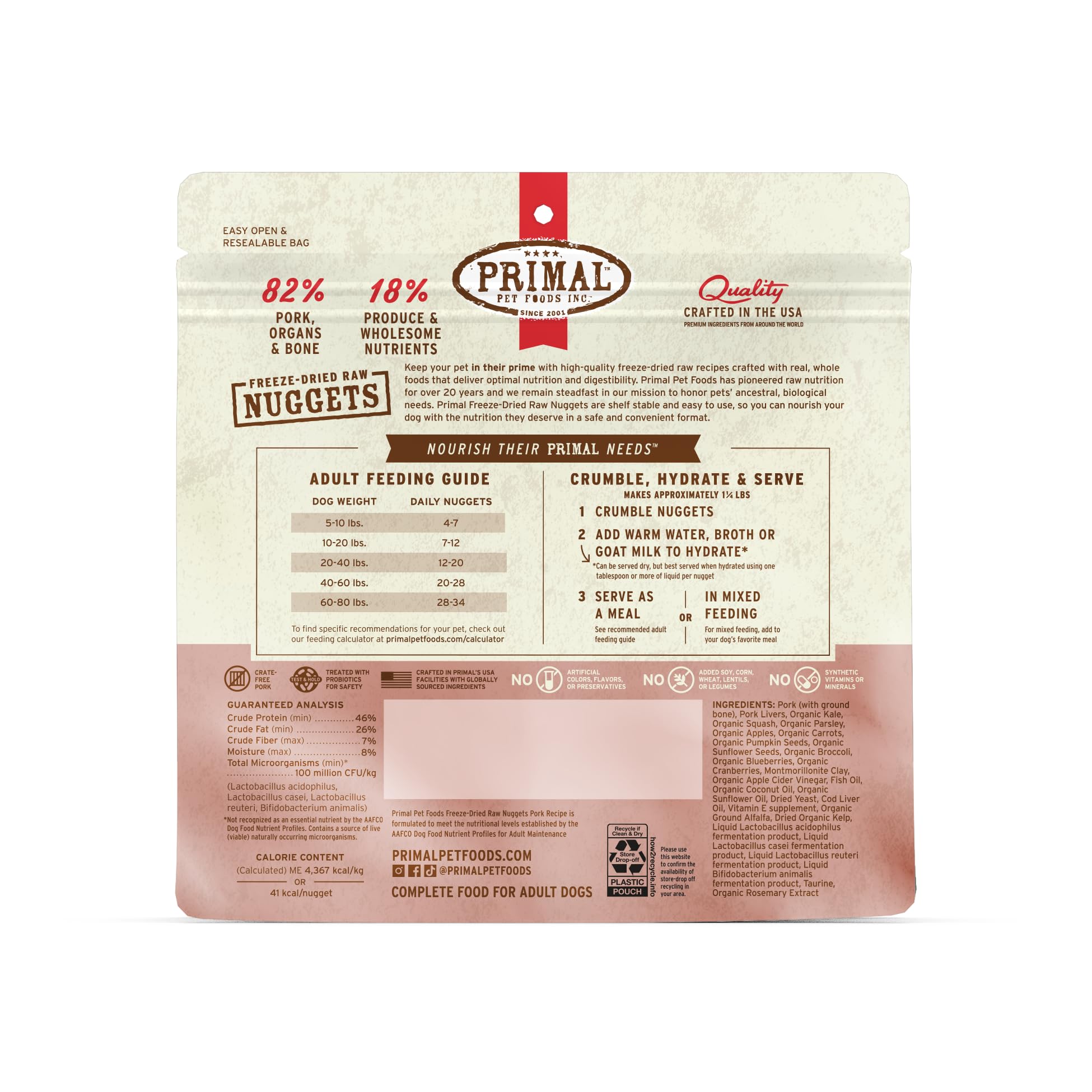 Primal Pet Foods Nuggets sin cereales, apto para dietas sensibles.