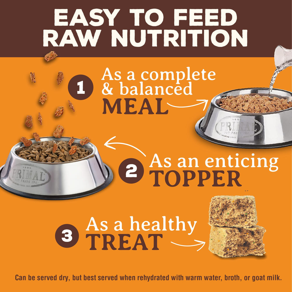 Primal Pet Foods topper de res cruda, realza sabor y nutrición en cada comida.