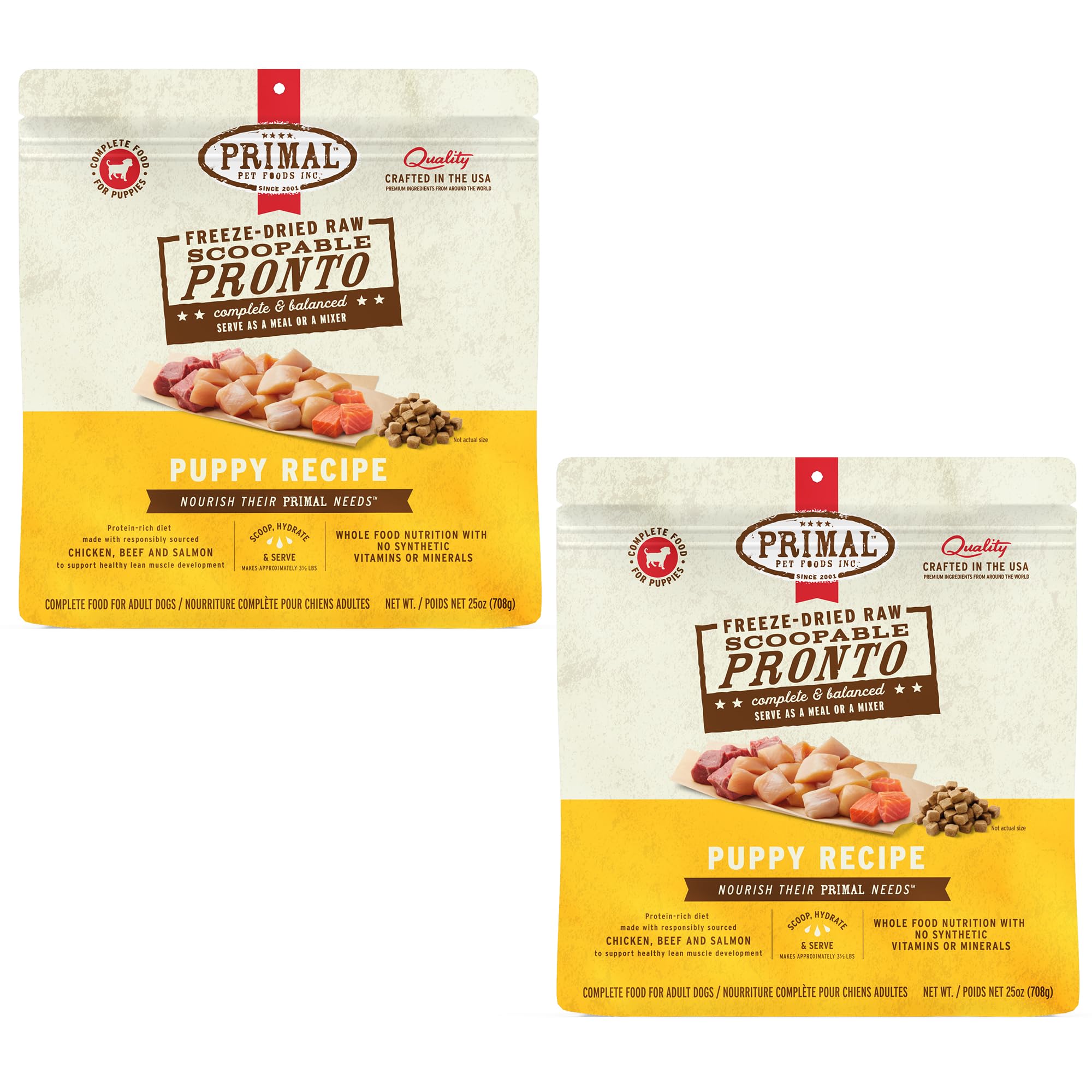 Primal Pet Foods Pronto Mini Nuggets envase con porciones fáciles para cachorros