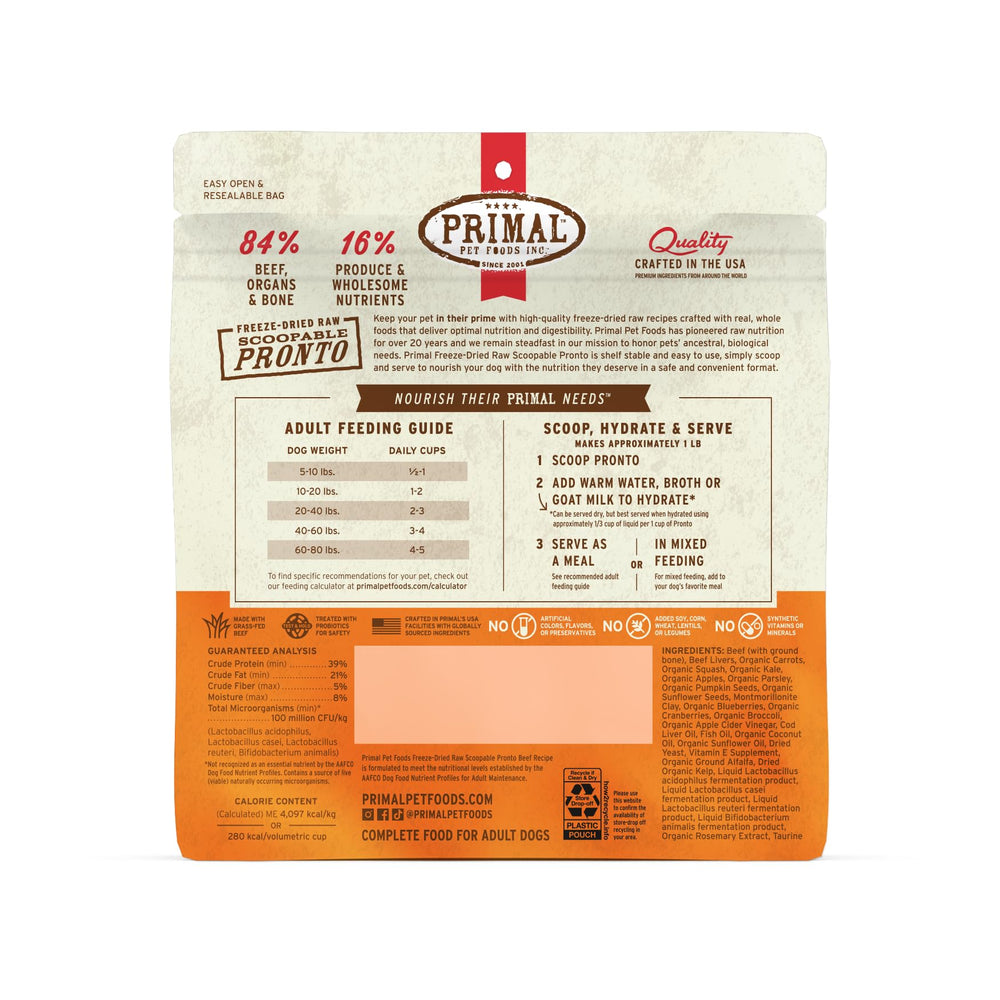 Primal Pet Foods Pronto Mini Nuggets ternera, sin granos para perros sensibles.