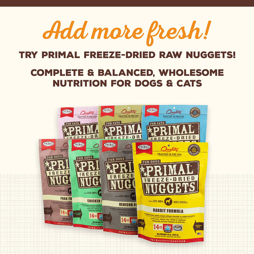 Primal Pet Foods snack deshidratado para gatos, ideal como premio.