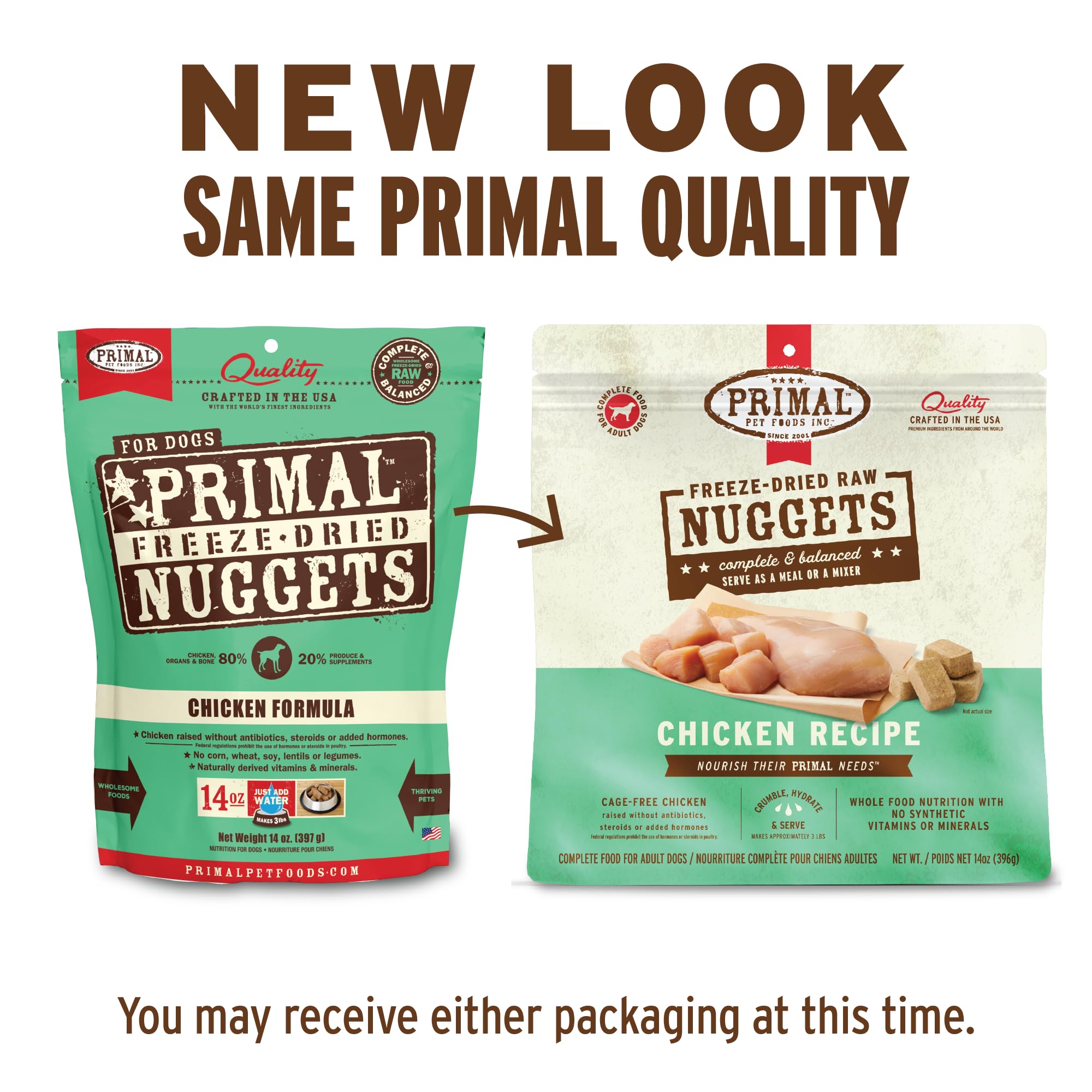 Primal Pet Foods trozos con ingredientes reales para mayor digestibilidad.