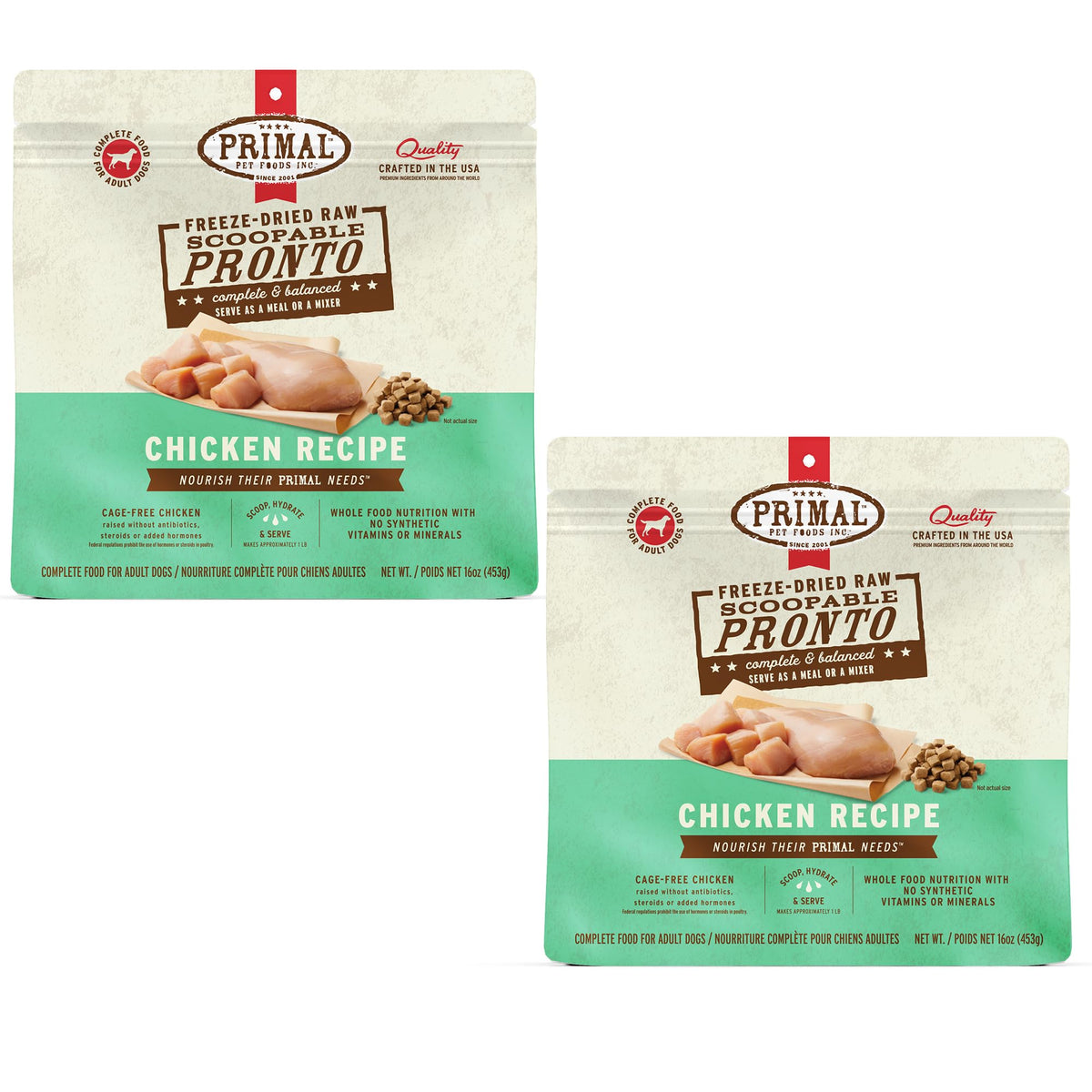 Primal Pronto Mini Nuggets Pollo: bolsa de croquetas liofilizadas para perros.