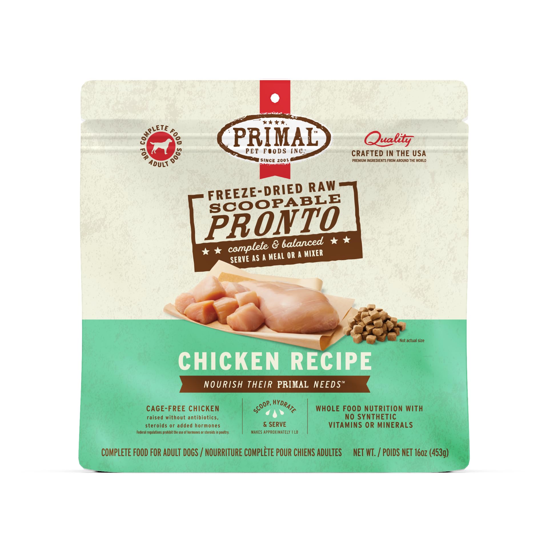 Primal Pronto Mini Nuggets pollo – empaque compacto para almacenamiento fácil