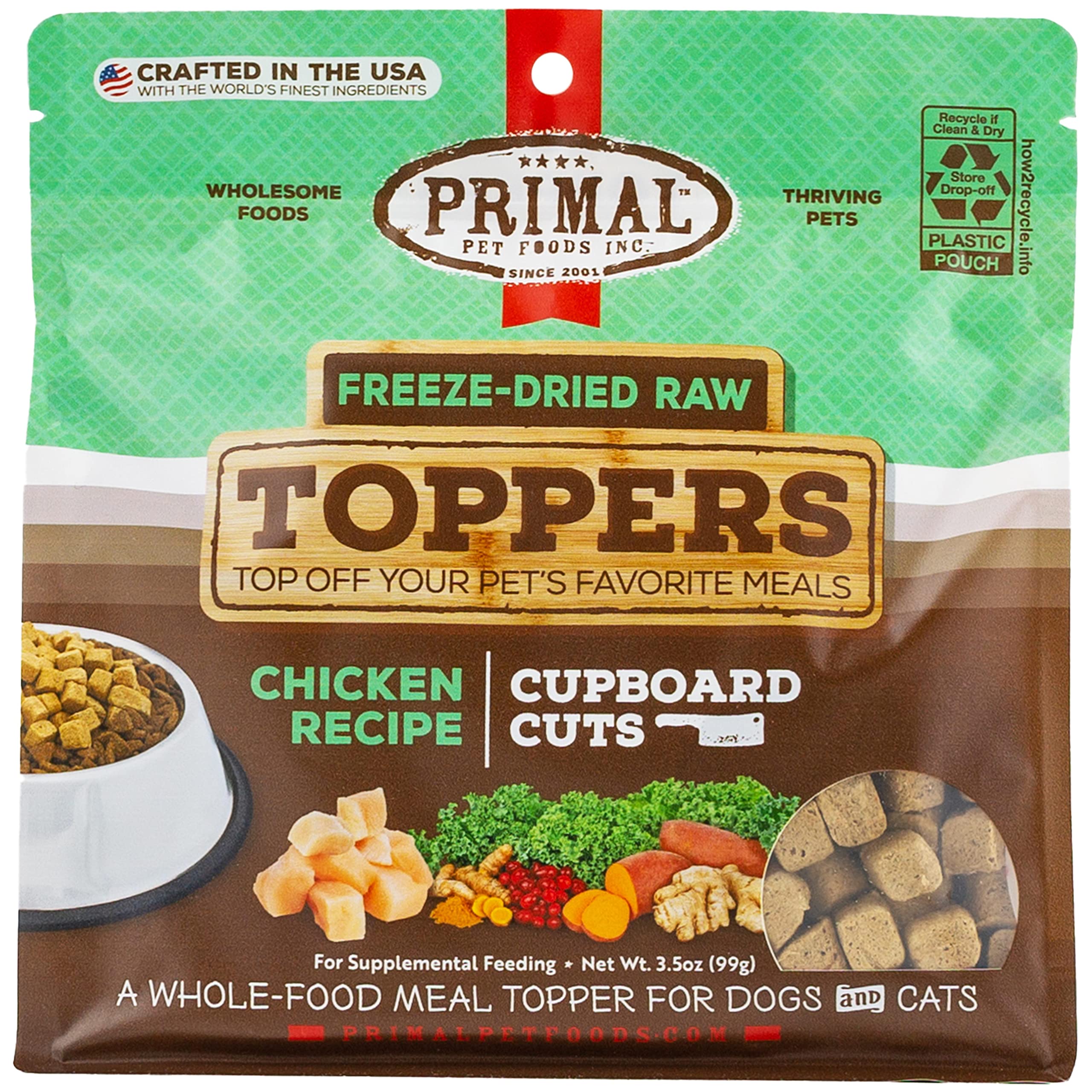 Primal Pet Foods toppers de pollo para perros, ideal para complementar su comida.