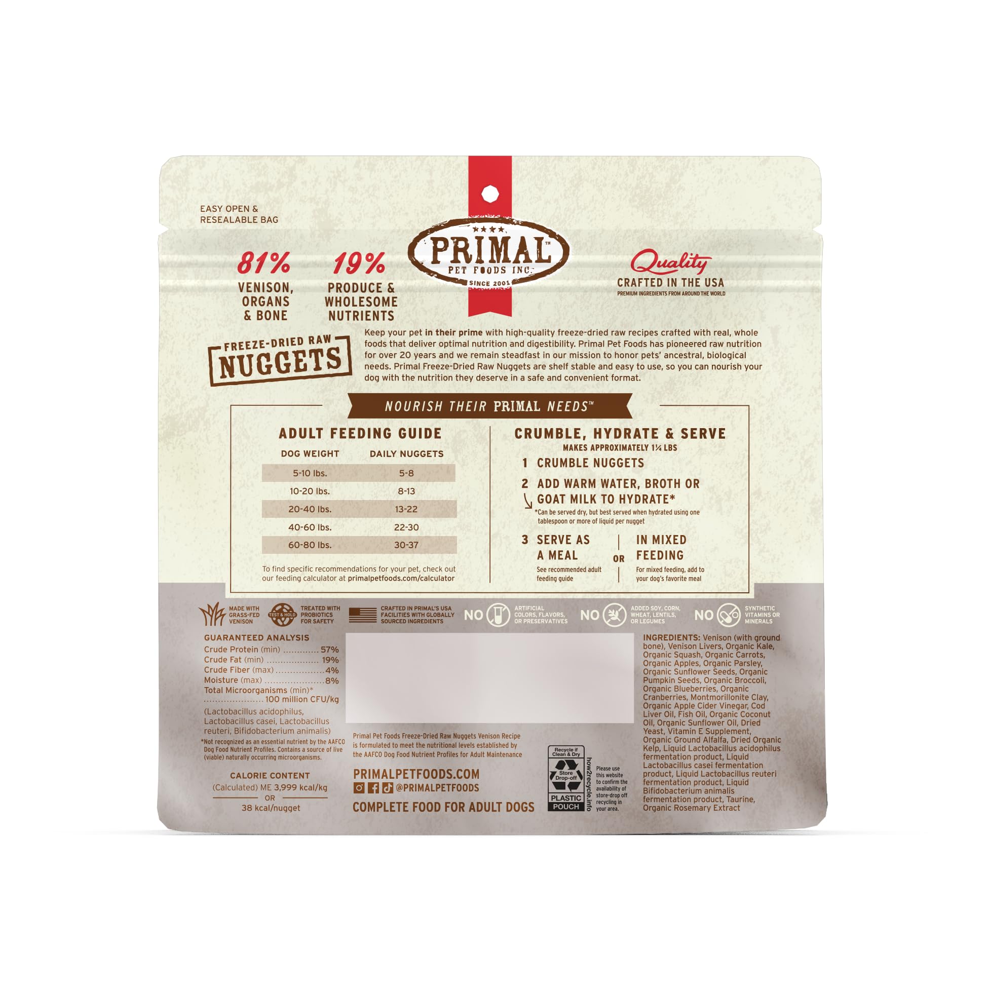Primal Pet Foods venado deshidratado premium, una opción segura y sabrosa para el día a día.