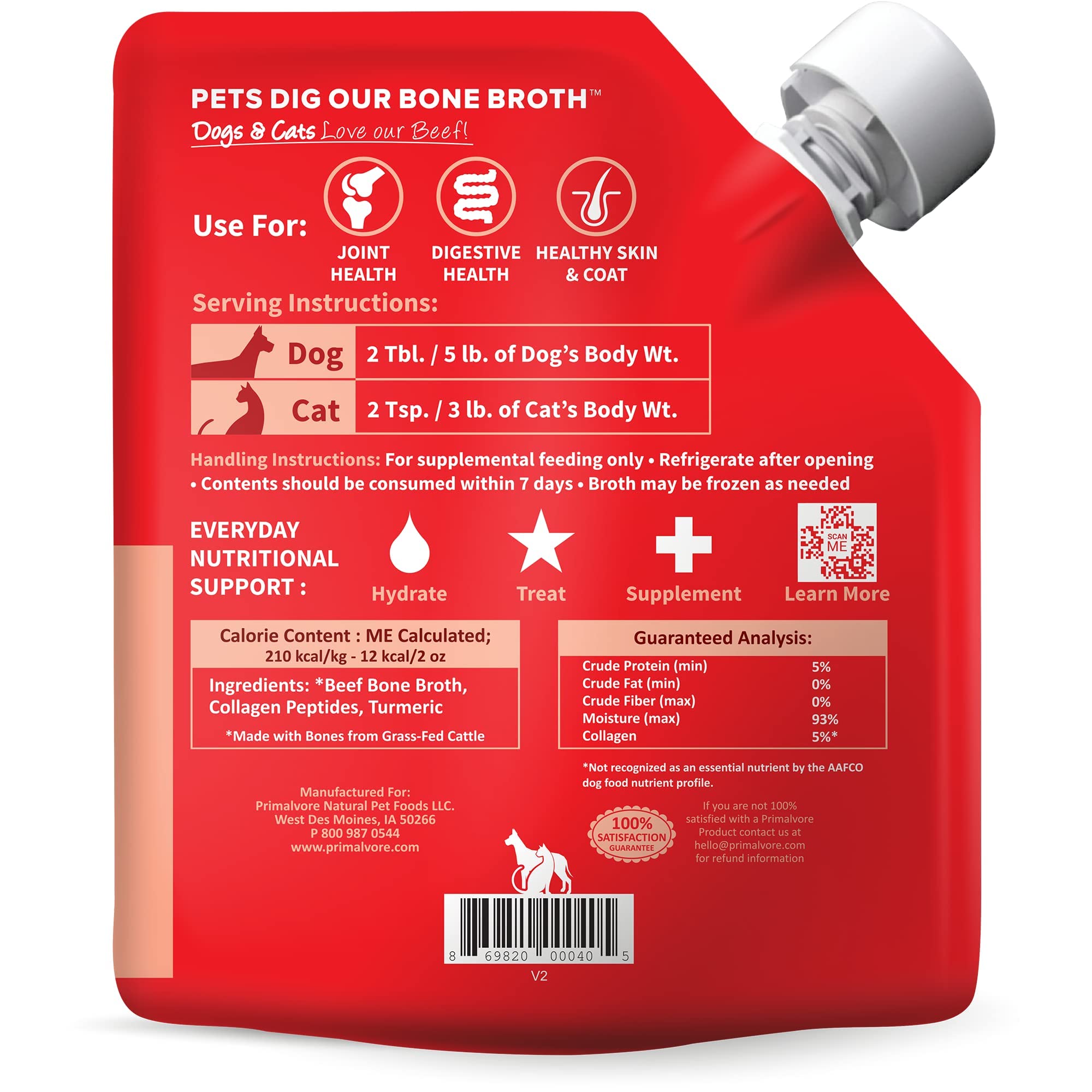 Primalvore caldo para perros y gatos servido como complemento sabroso para la alimentación.